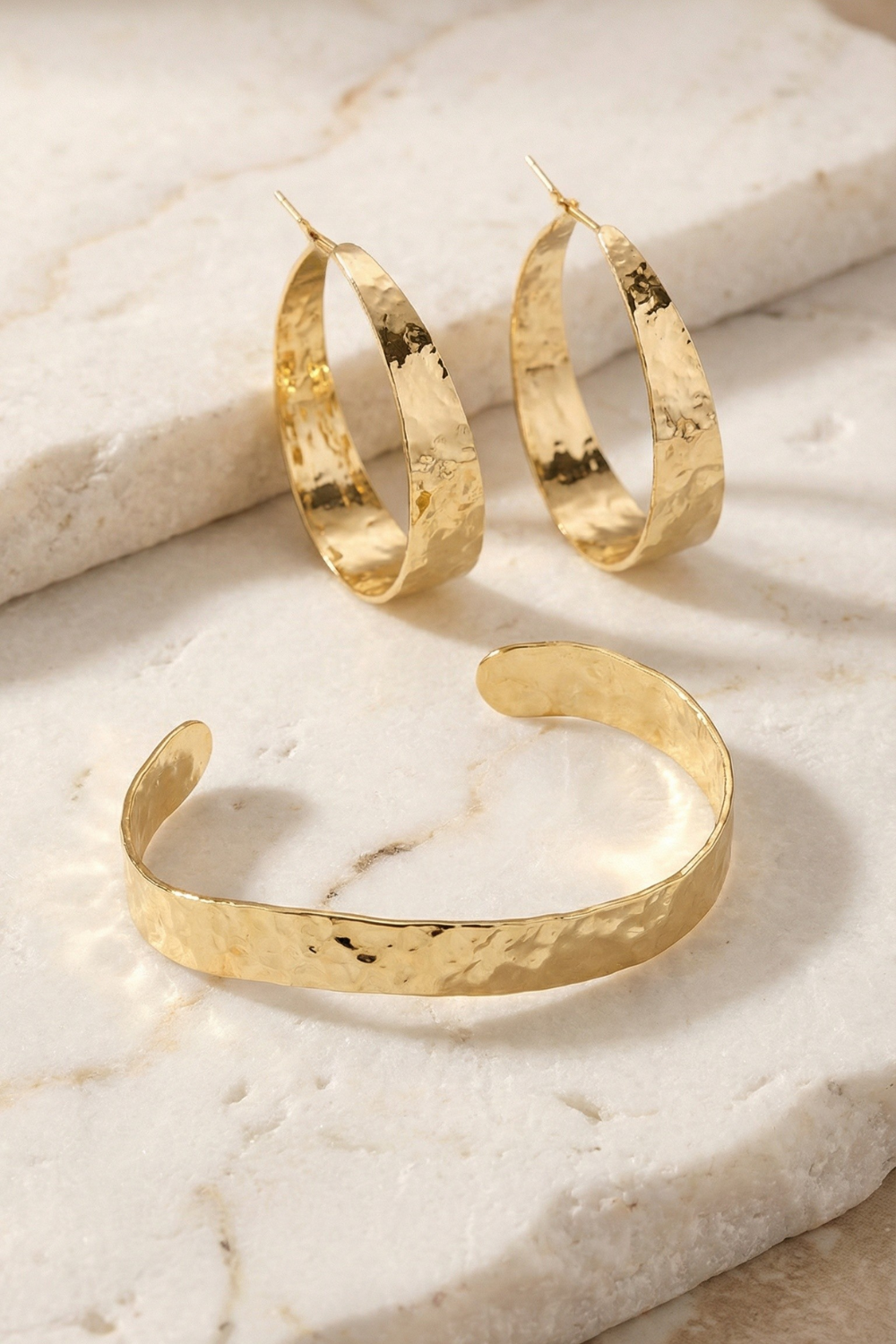 Hammered Cuff & Hoops Set