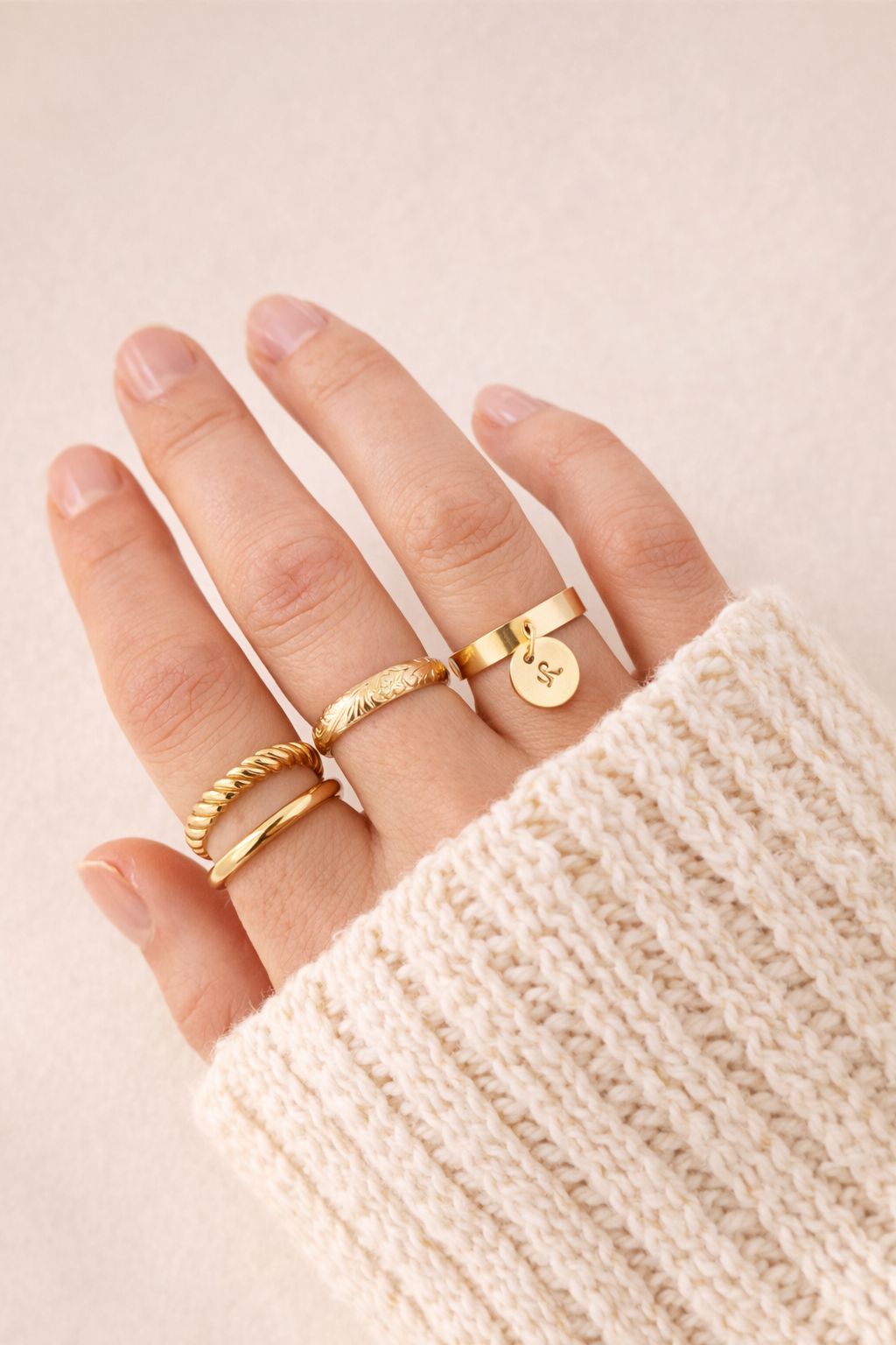 Monogram Initial Charm Ring - Gold Filled