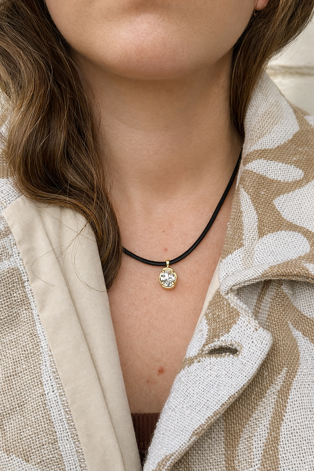 Black Cord Gem Pendant Necklace