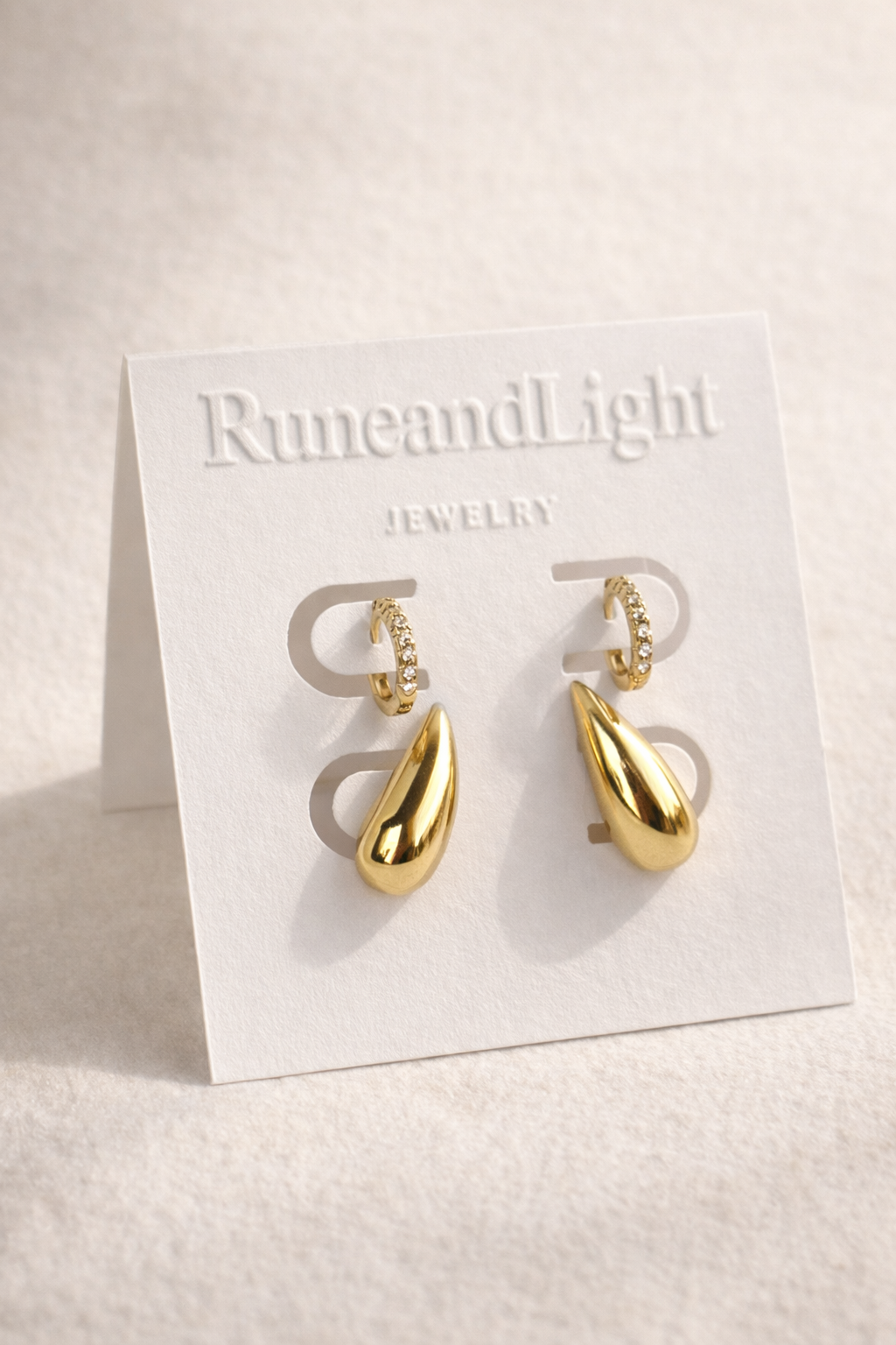 Golden Drip Earring Set - Teardrop Studs + Pavé Huggie Hoop Earrings