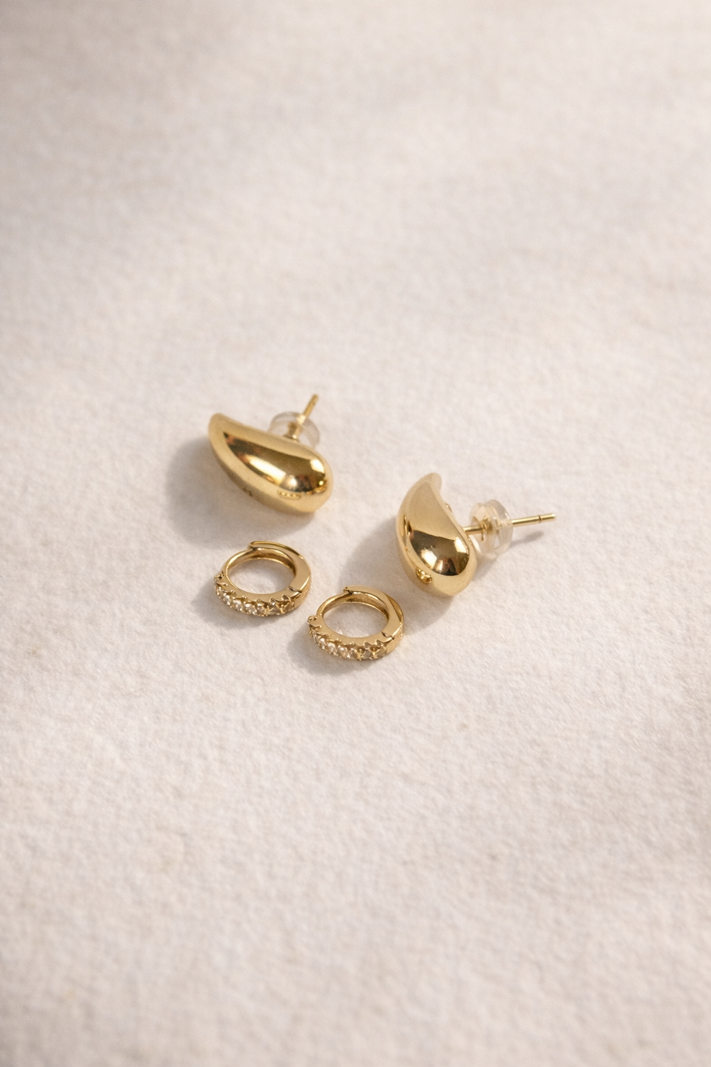 Golden Drip Earring Set - Teardrop Studs + Pavé Huggie Hoop Earrings