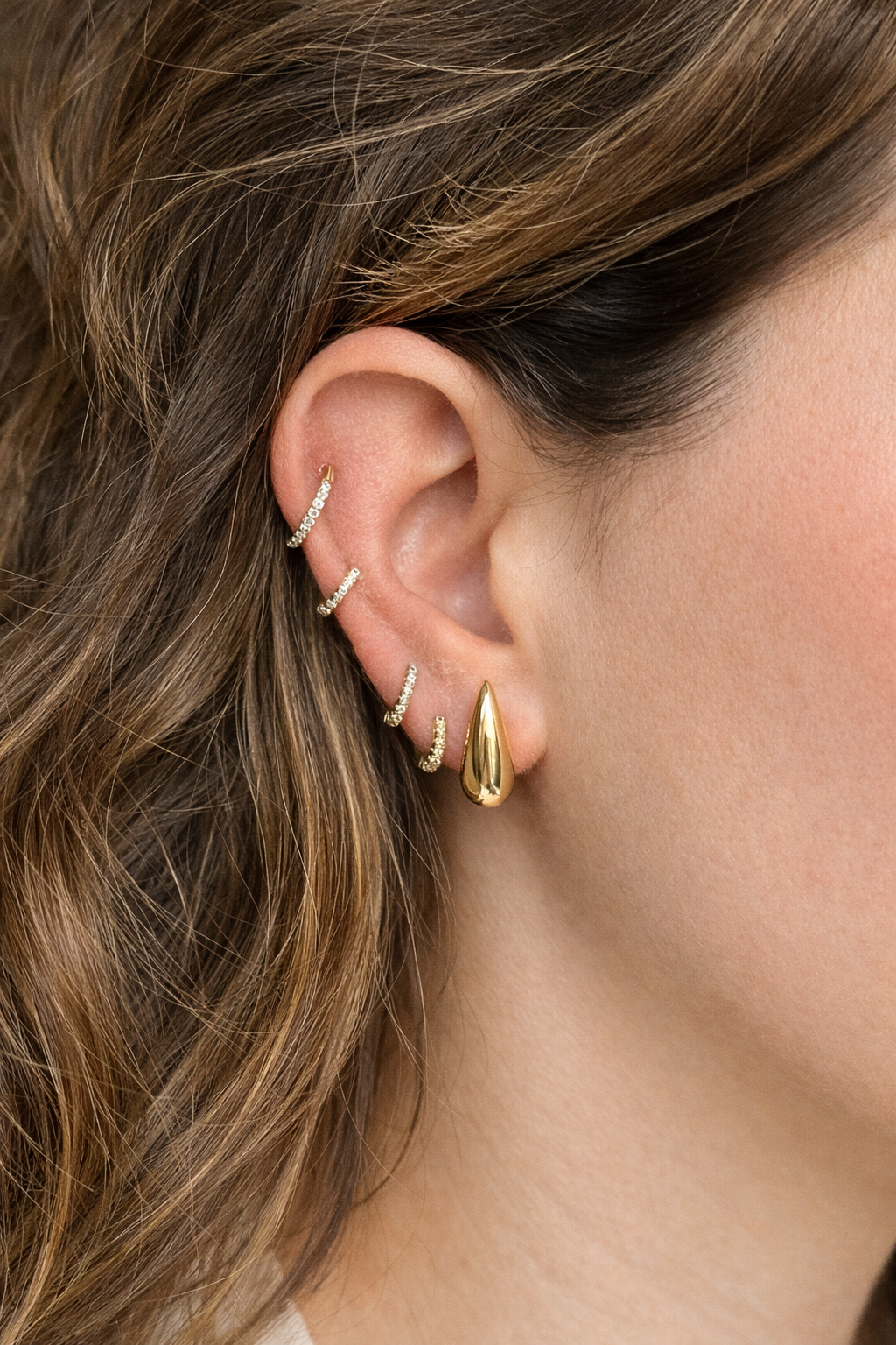Golden Drip Earring Set - Teardrop Studs + Pavé Huggie Hoop Earrings