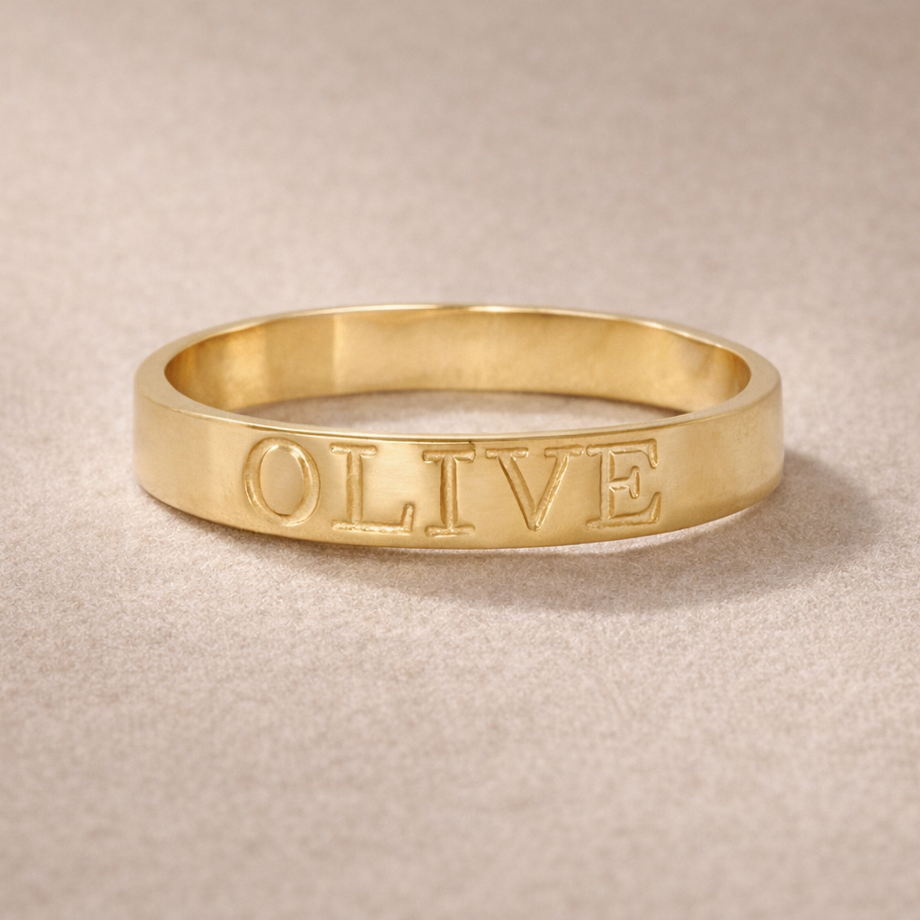 custom engraved gold filled band name ring