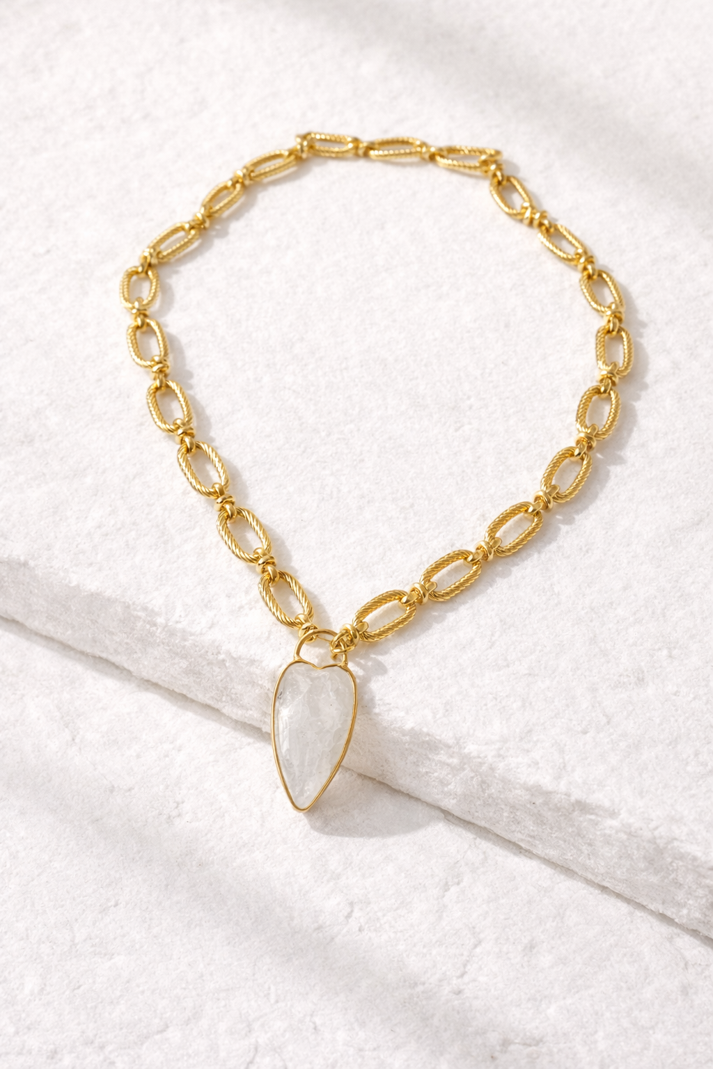 Quartz Heart Padlock Statement Necklace