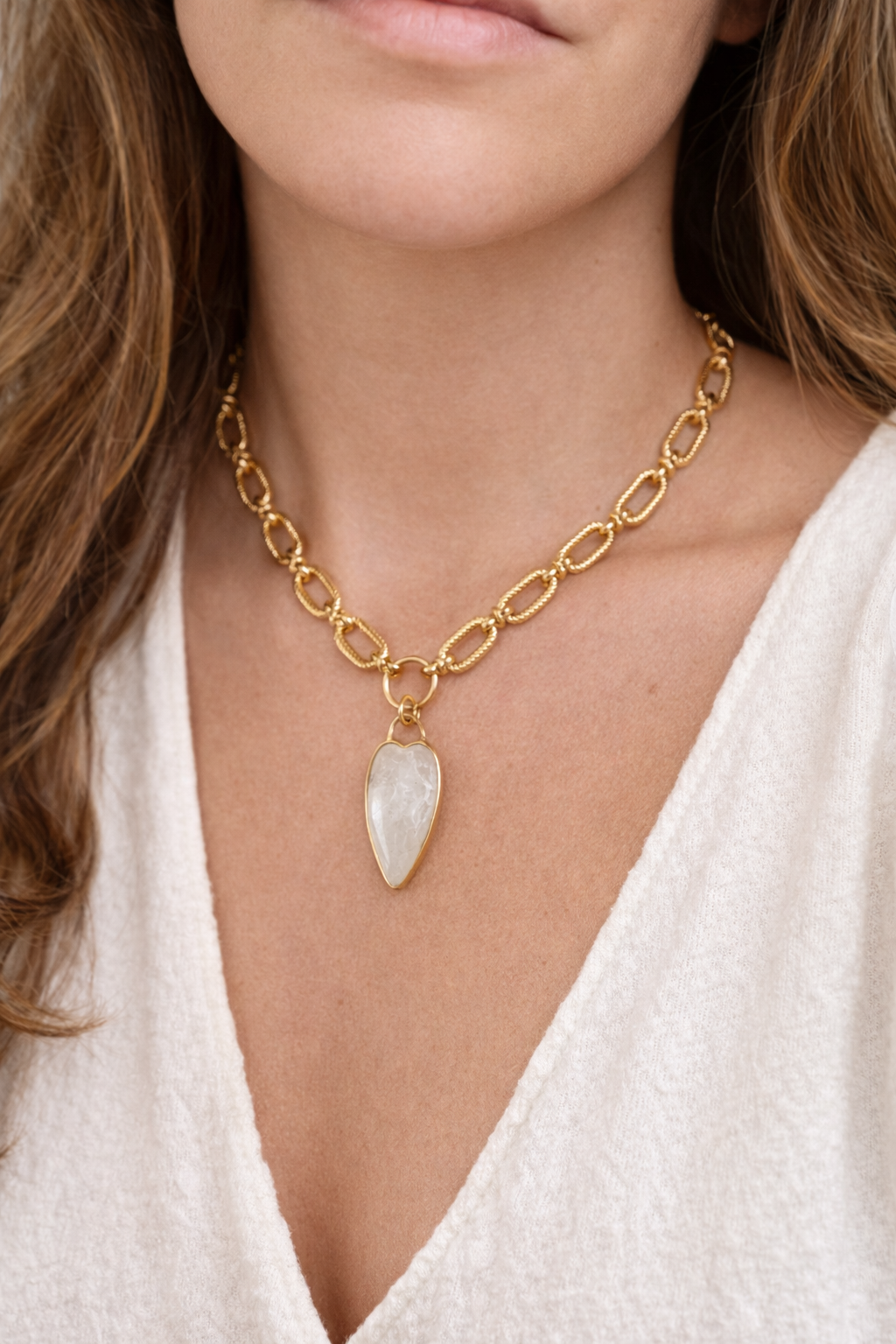 Quartz Heart Padlock Statement Necklace