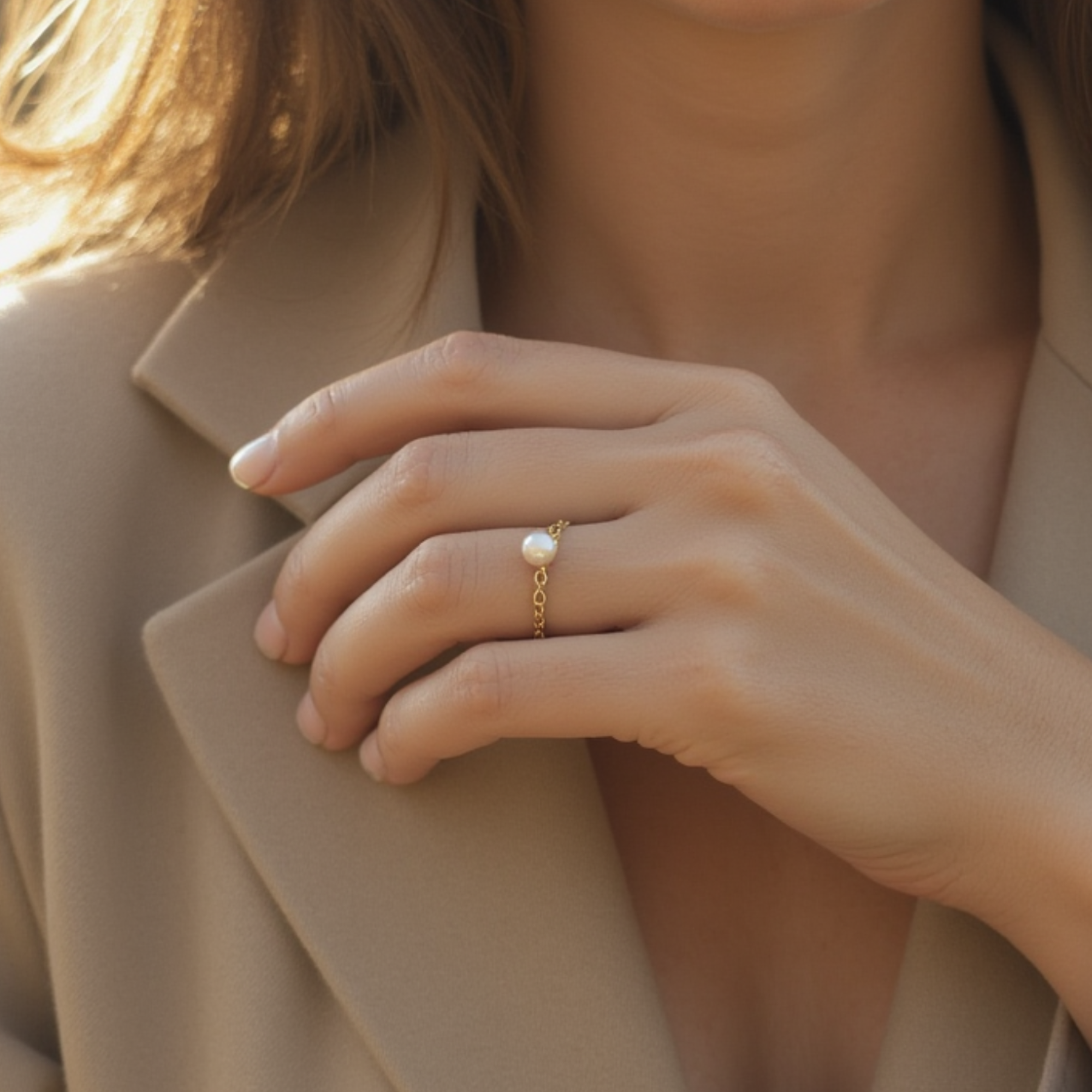 Chain Pearl Ring