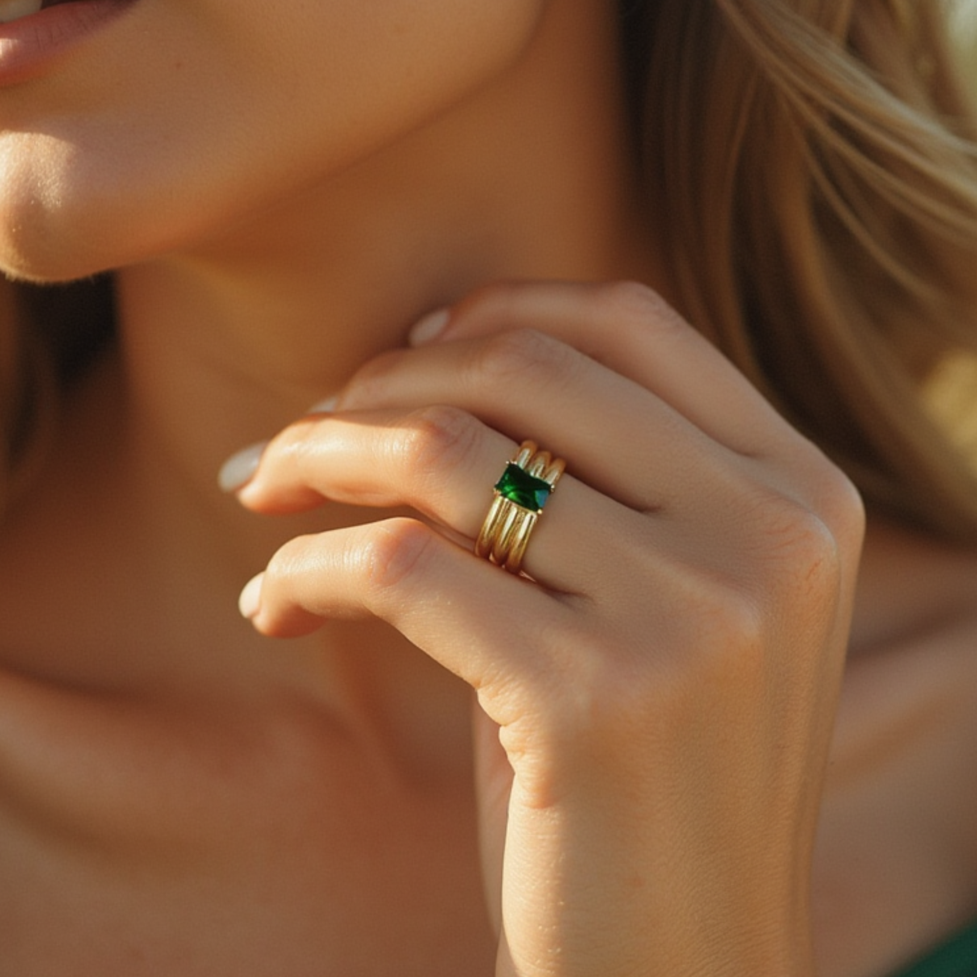 Triple Band Emerald Ring