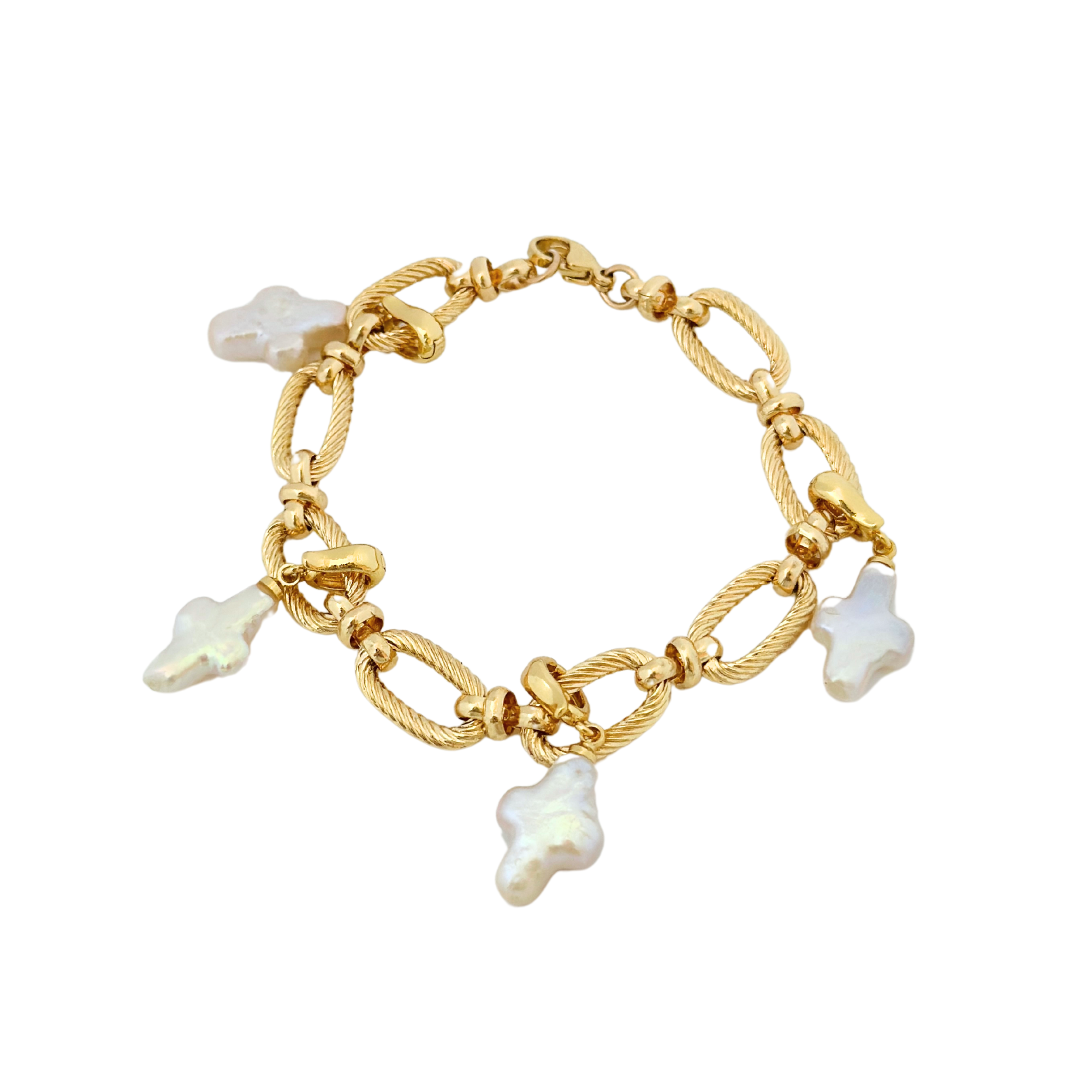 Pearl Cross Charm Bracelet