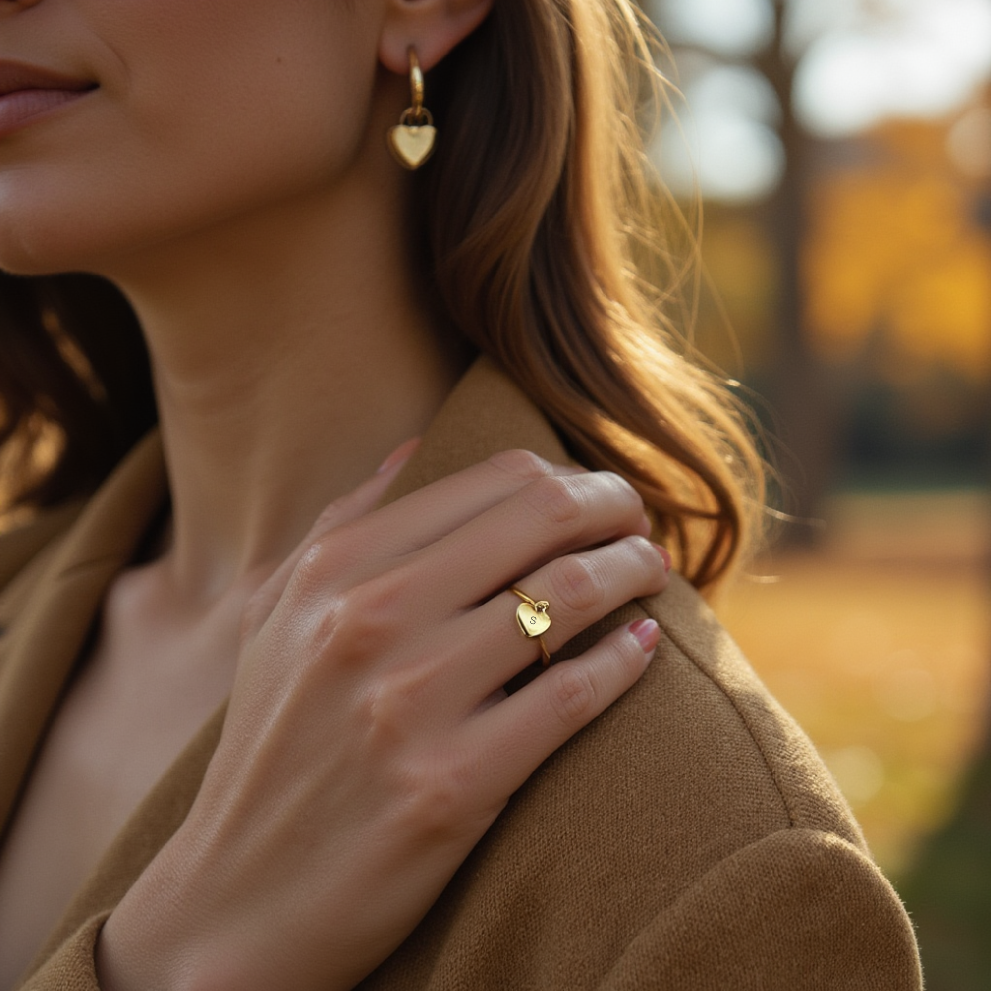 Heart Charm Initial Ring