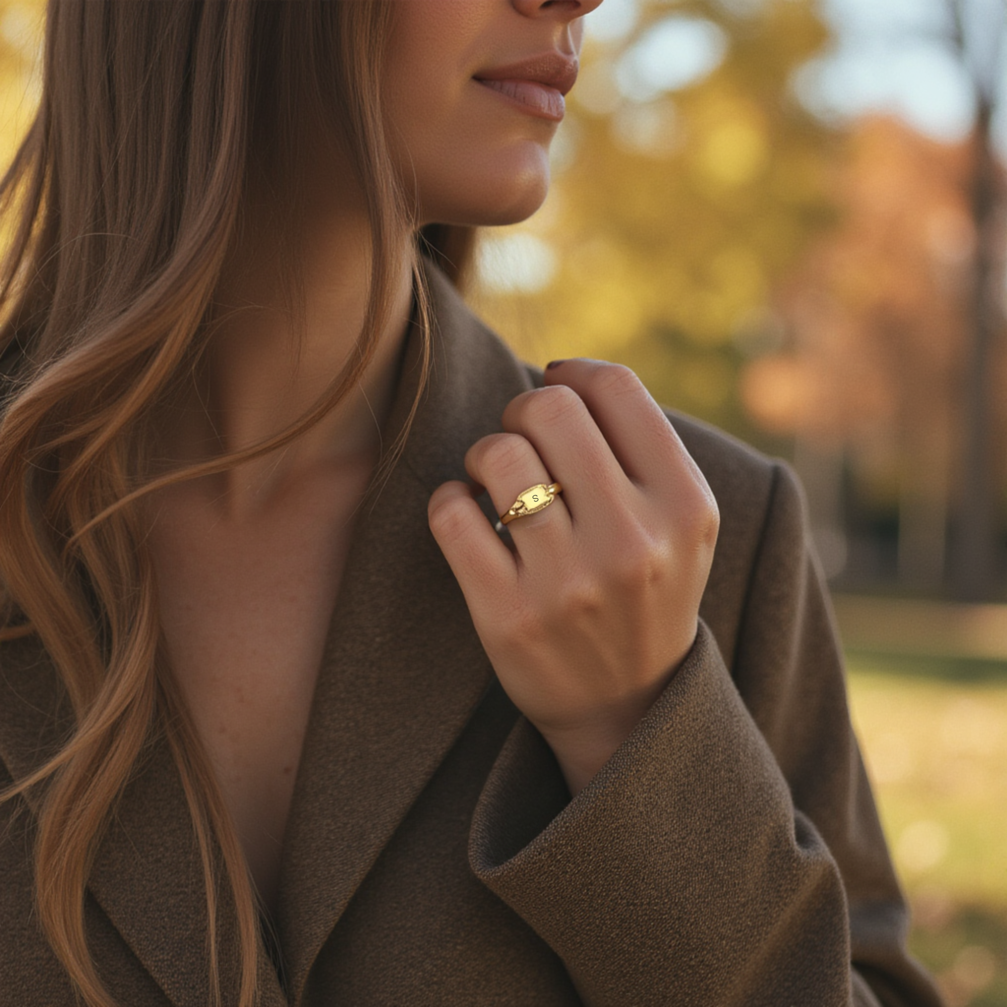 Flora Initial Signet Ring