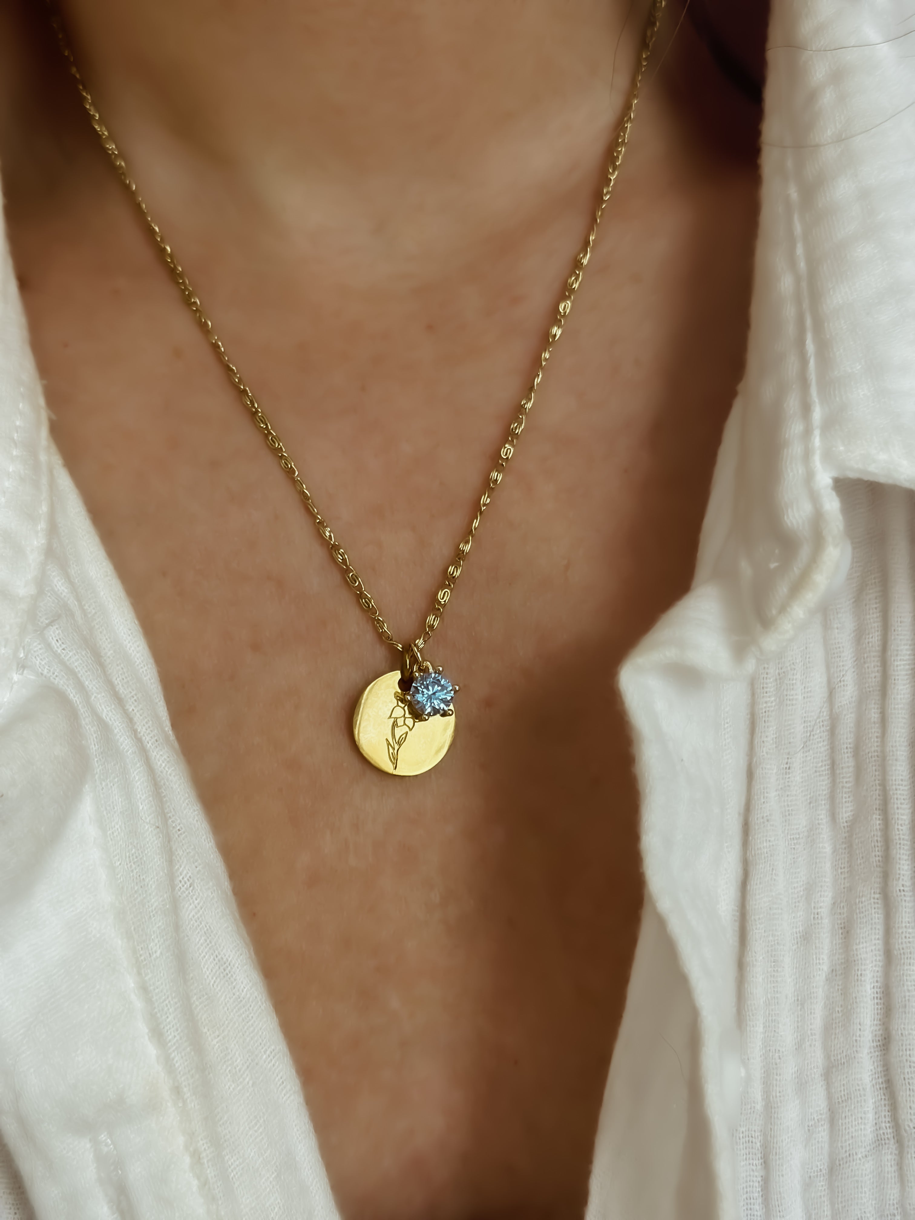 Birth Flower Birth Stone Vintage Coin Necklace
