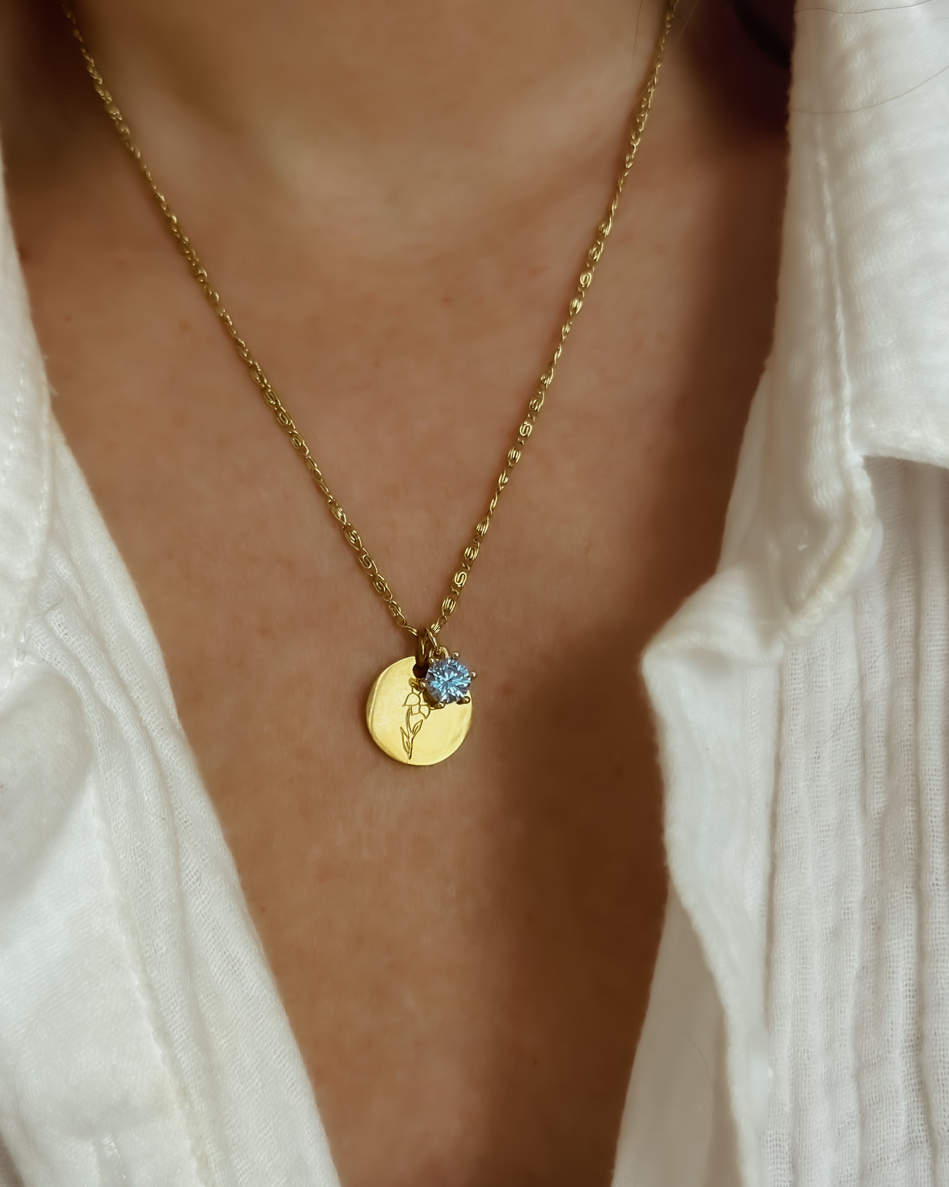 Birth Flower Birth Stone Vintage Coin Necklace
