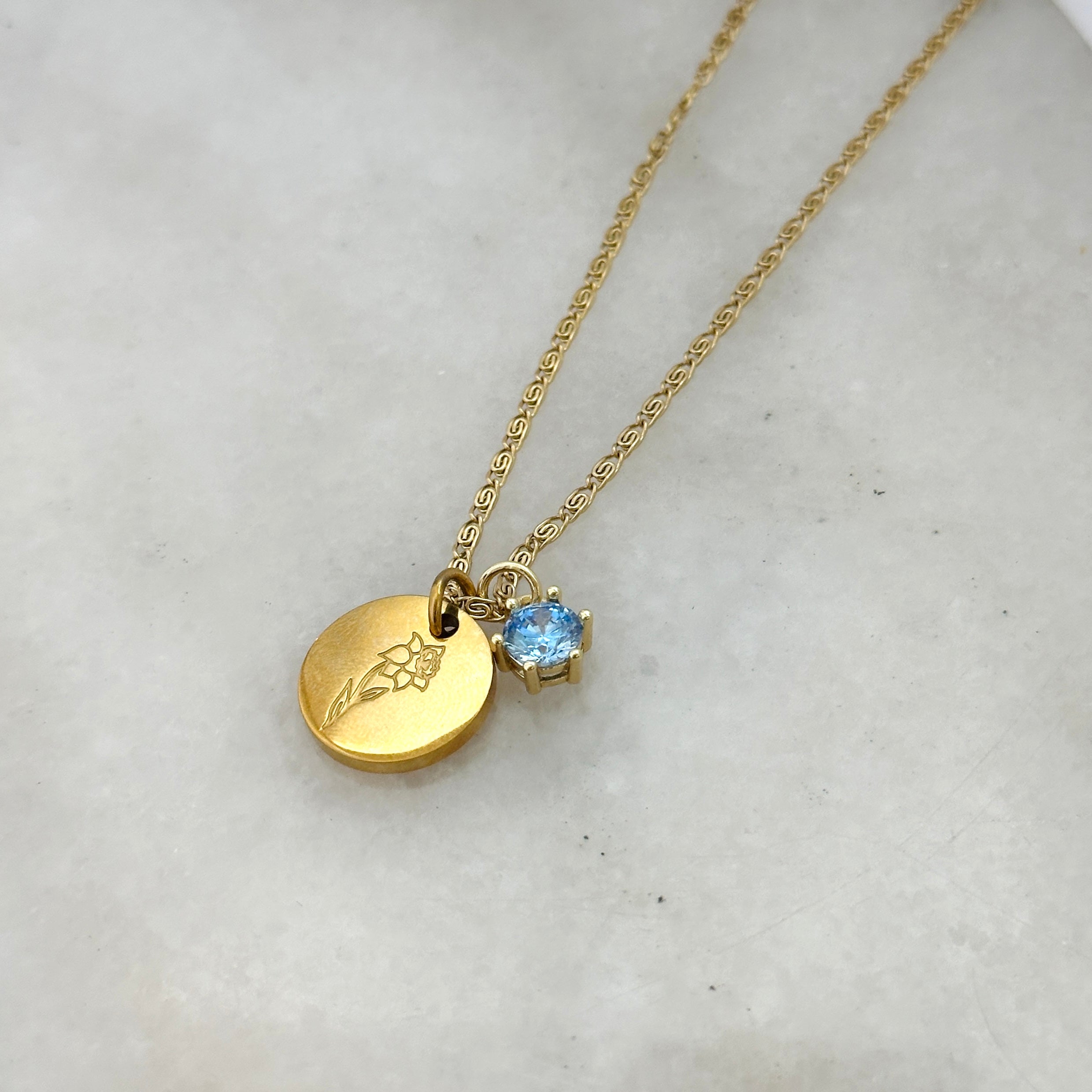 Birth Flower Birth Stone Vintage Coin Necklace