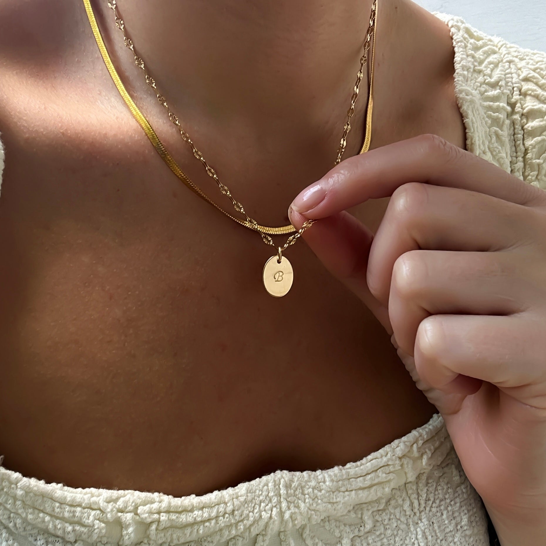 Oval Initial Pendant Necklace GF