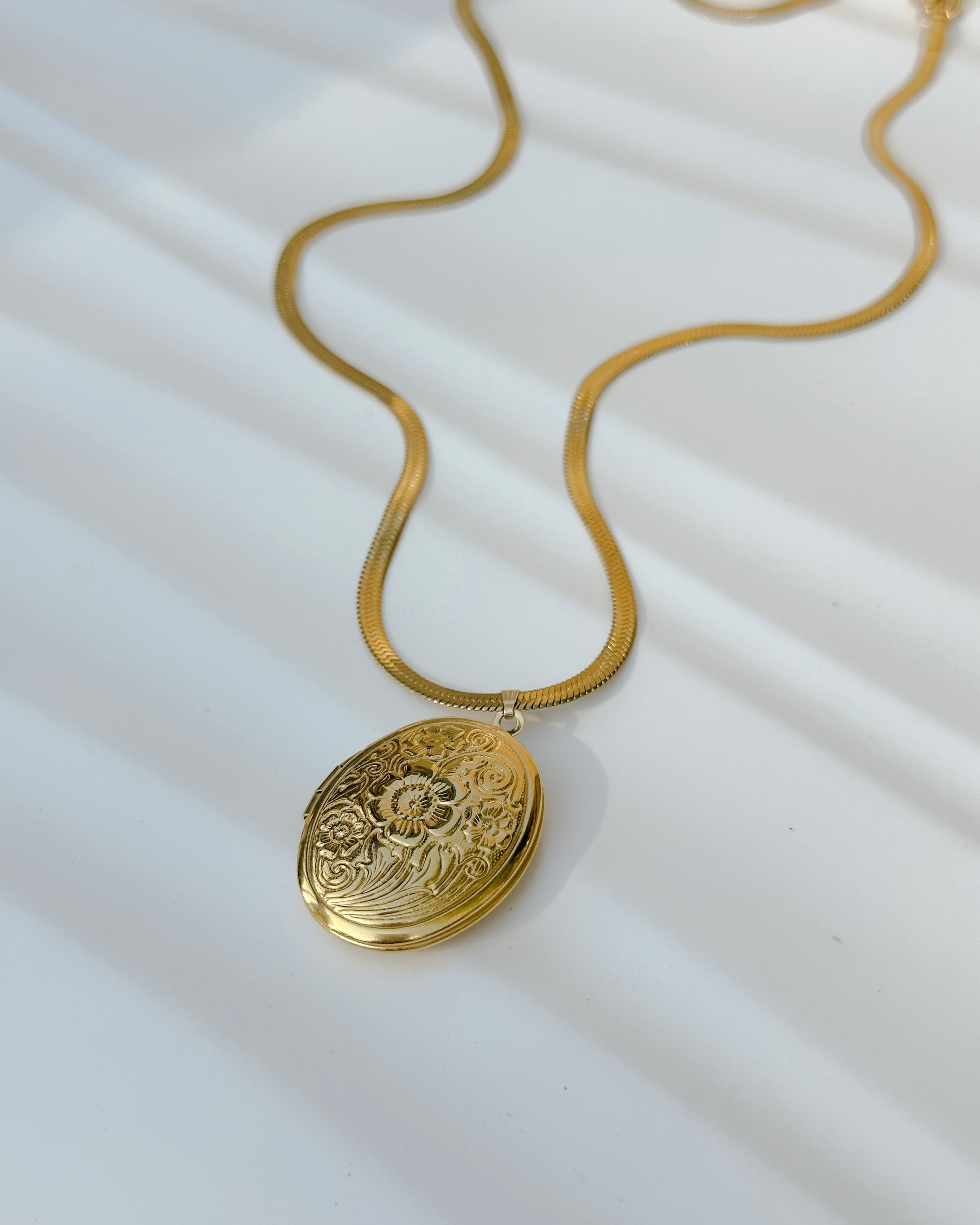 Oval Floral Locket Necklace