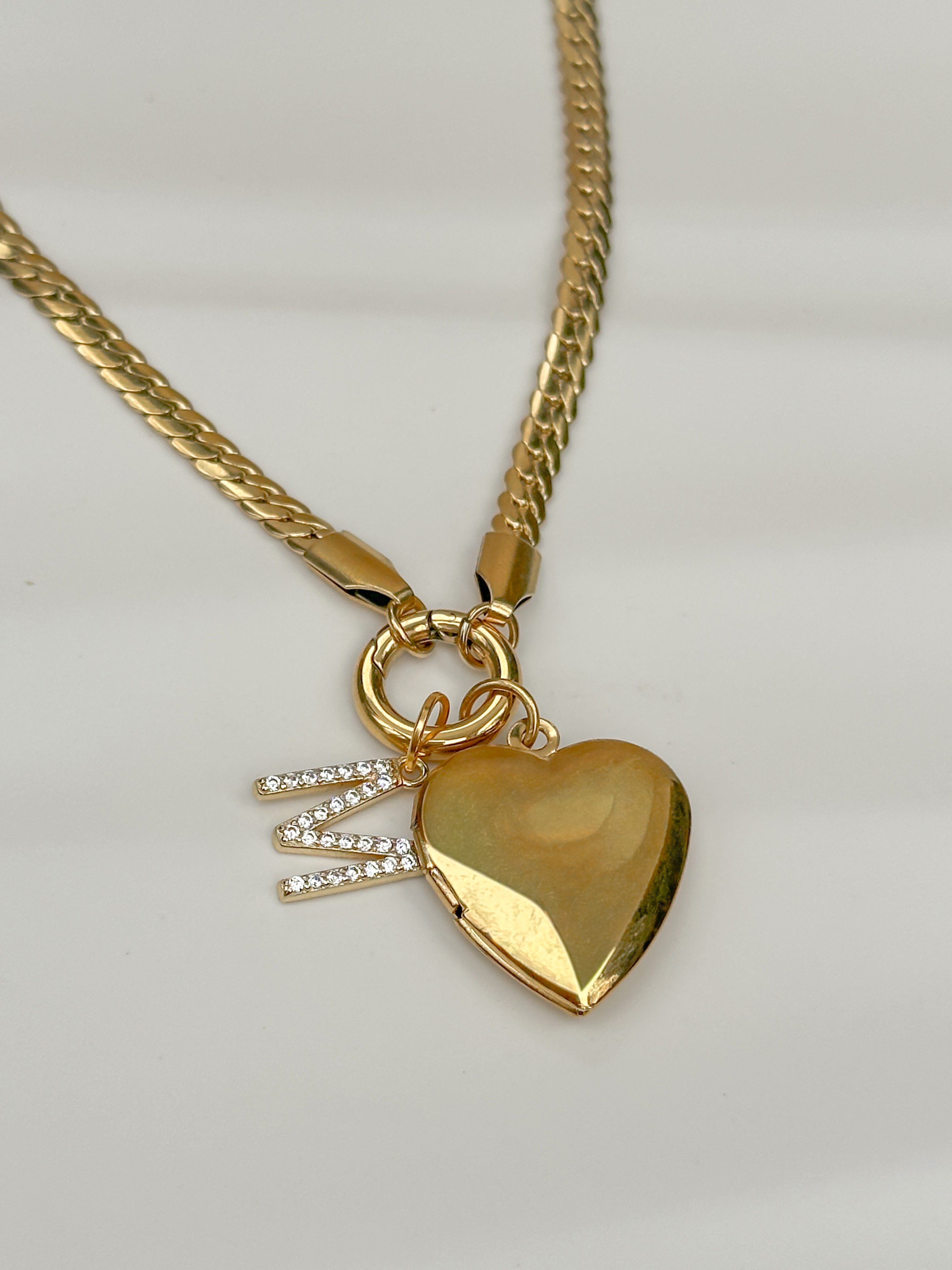Initial Heart Locket Charm Necklace