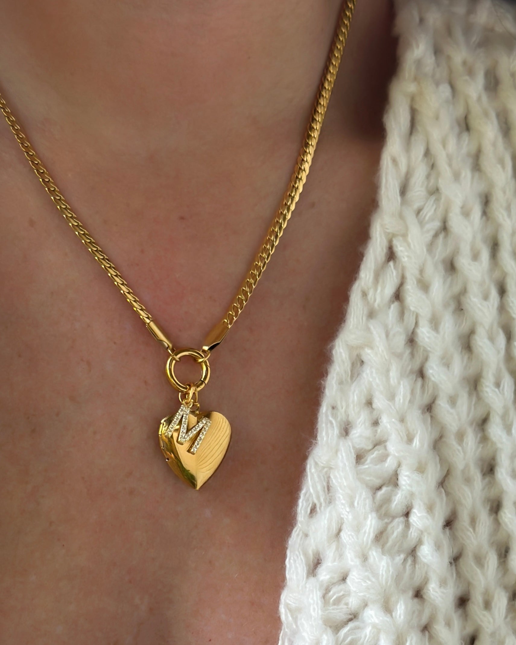 Initial Heart Locket Charm Necklace