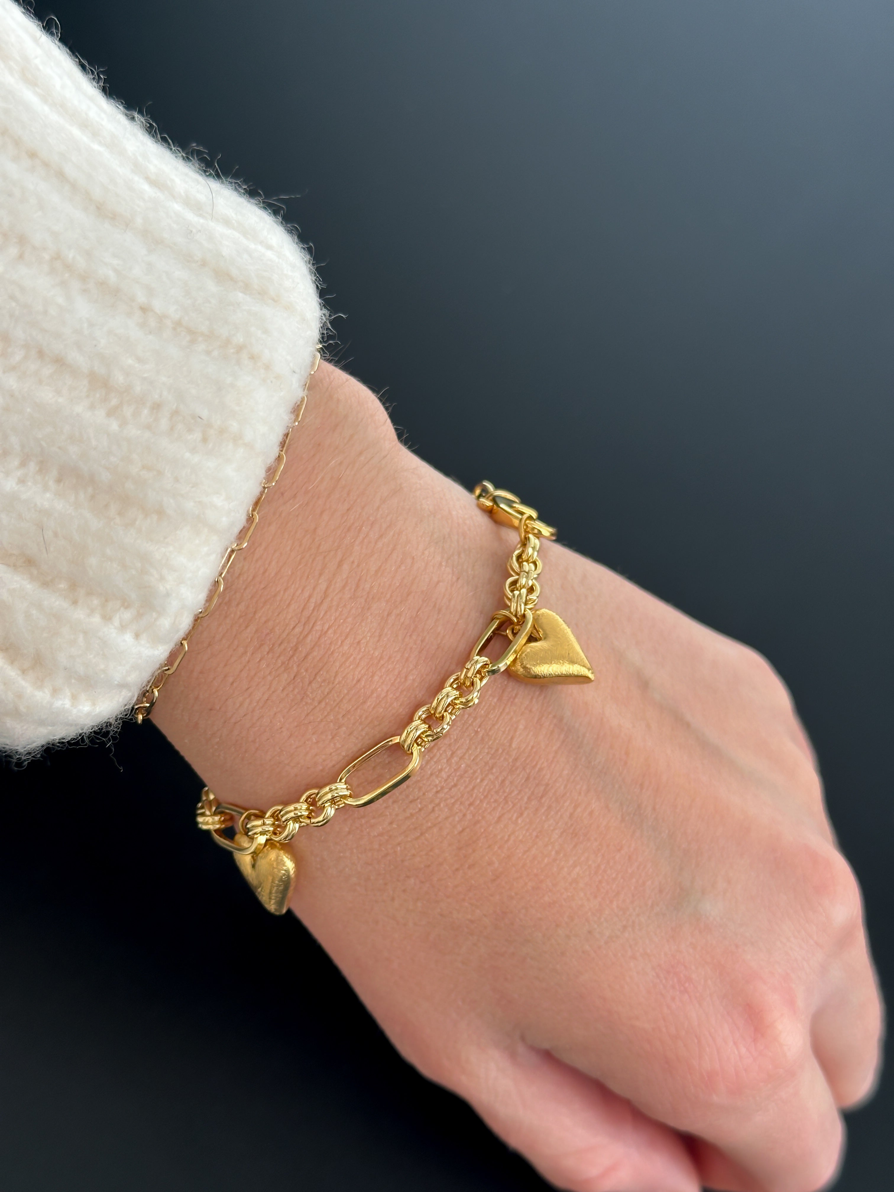 Textured Hearts Charm Bracelet