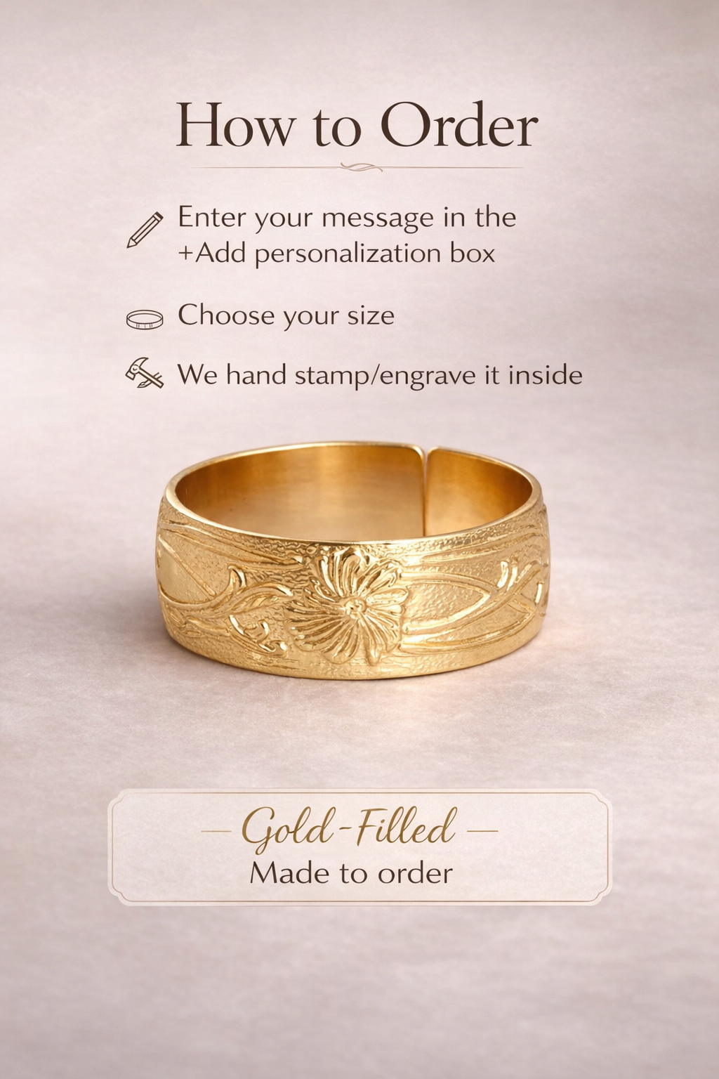 Marigold Ring - Floral Engraved Cigar Band