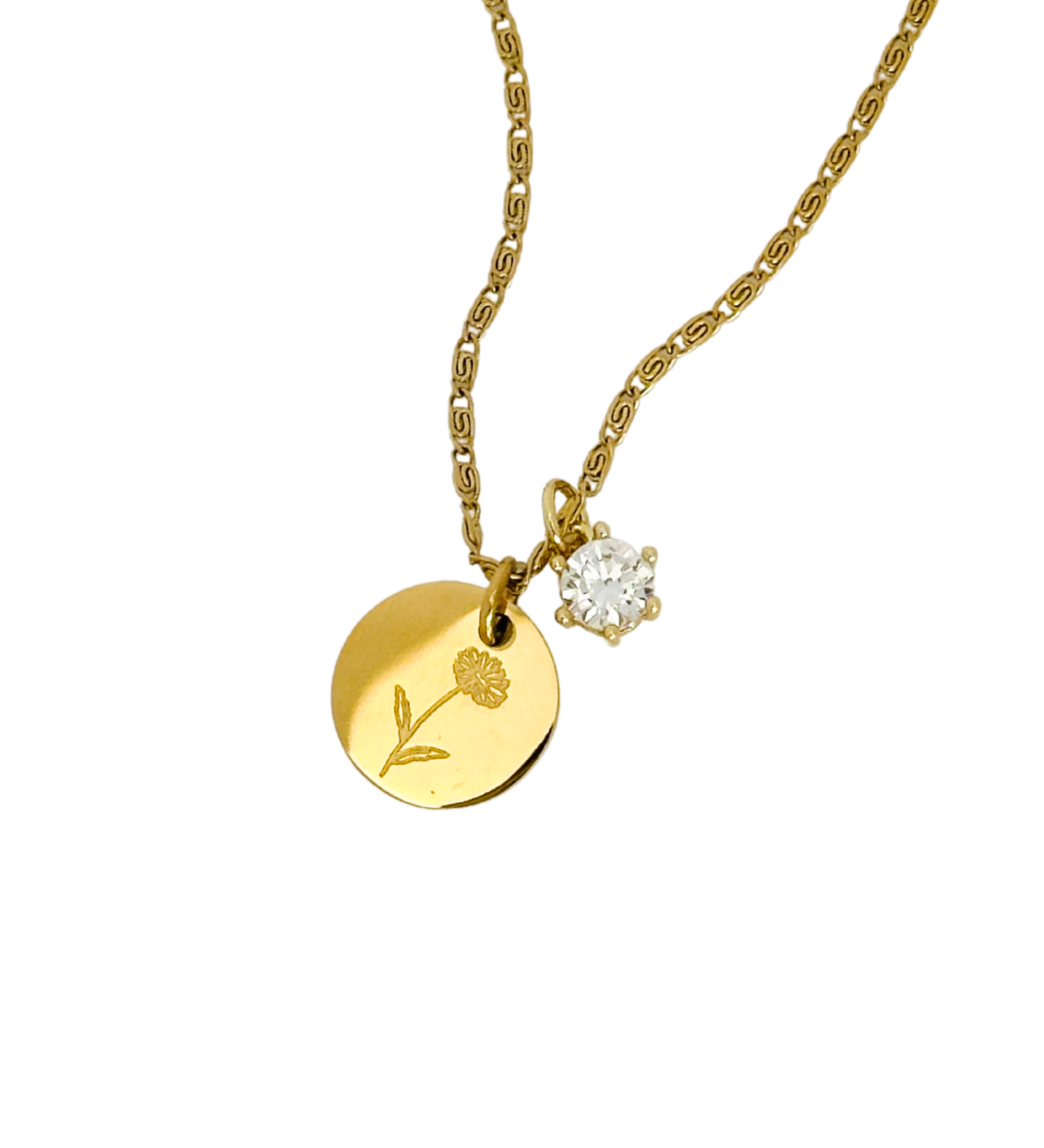 Birth Flower Birth Stone Vintage Coin Necklace