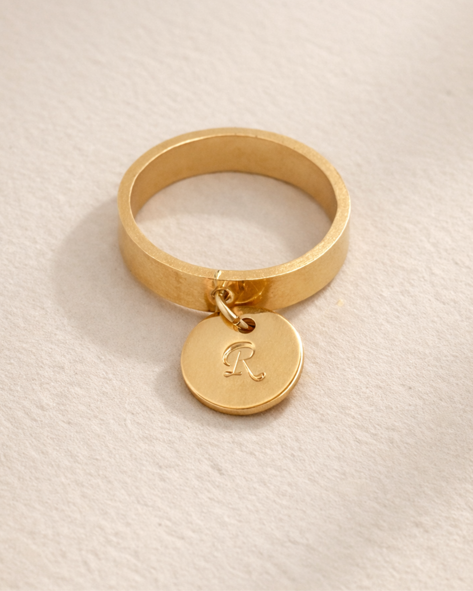 Monogram Initial Charm Ring - Gold Filled