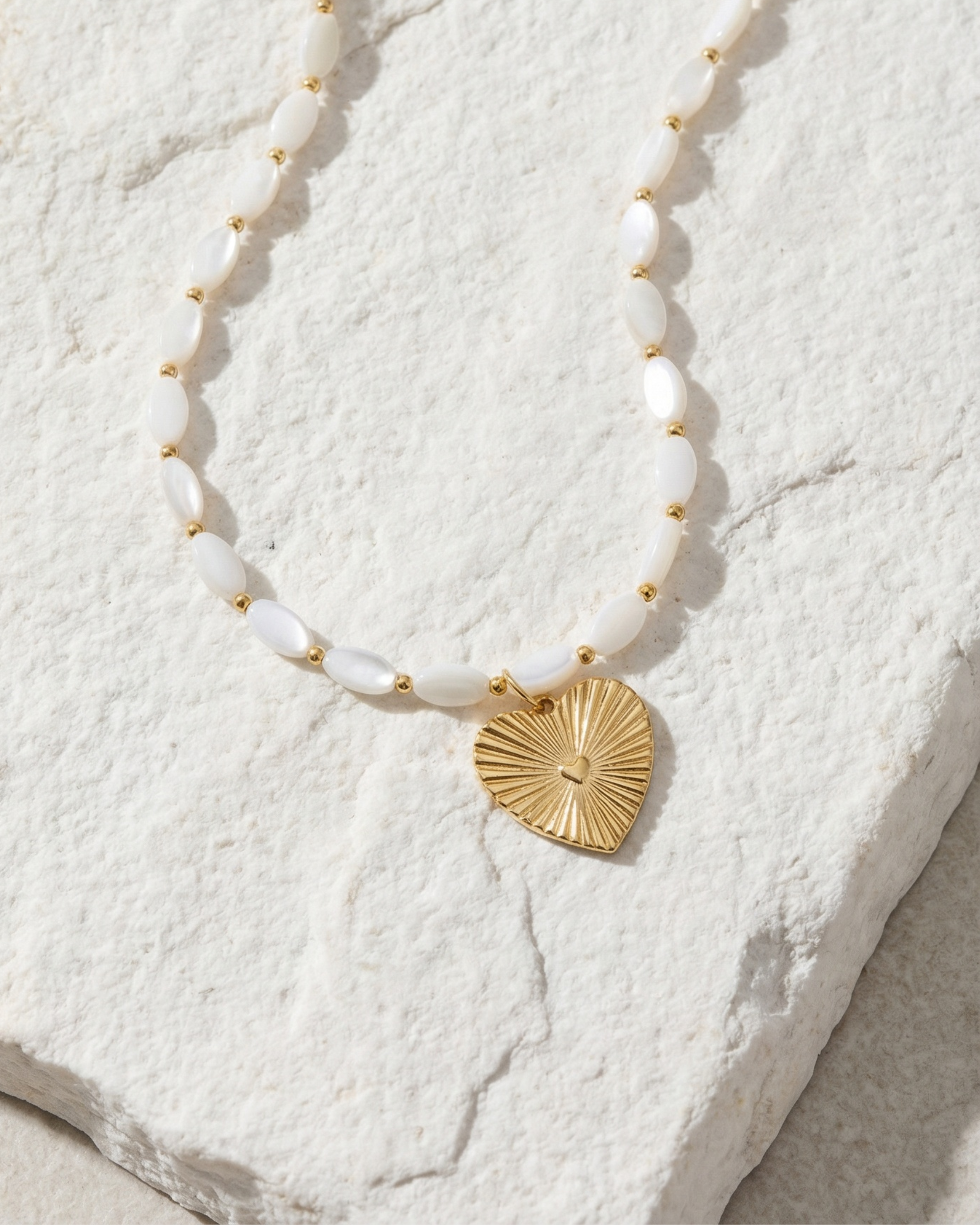 Pearl Beaded Radiant Heart Pendant Necklace