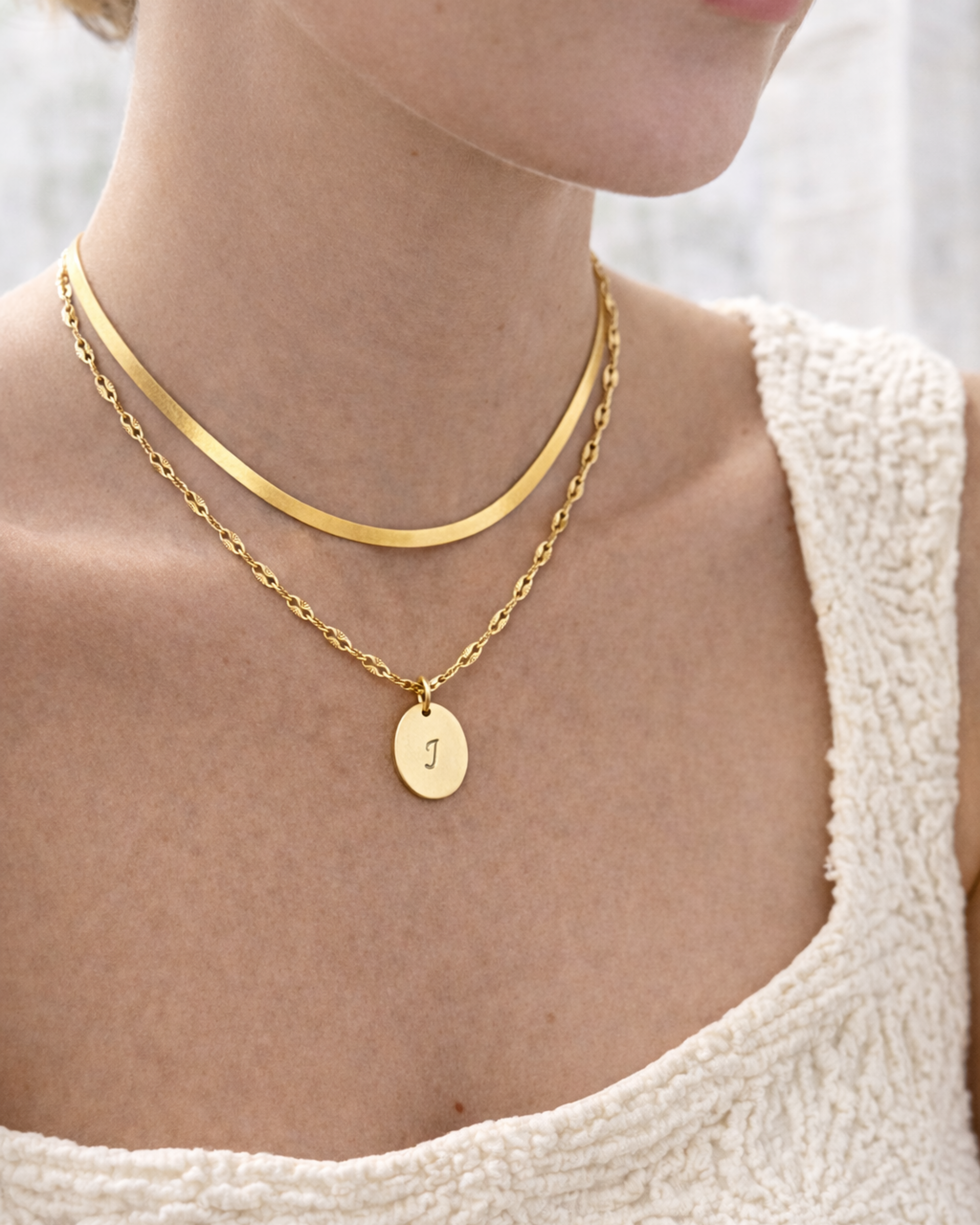 Oval Initial Pendant Necklace GF