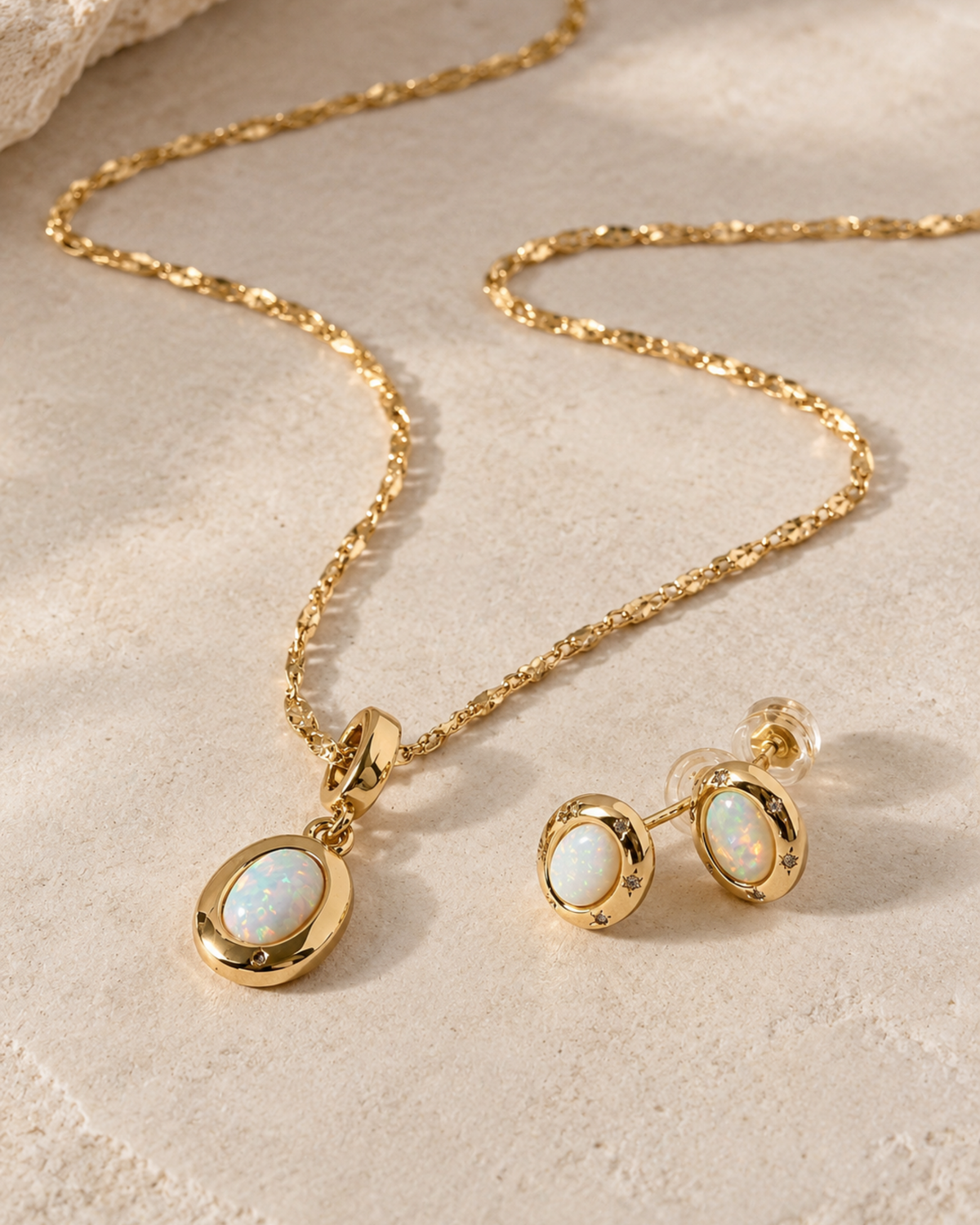 Oval Opal Necklace & Earring Set
