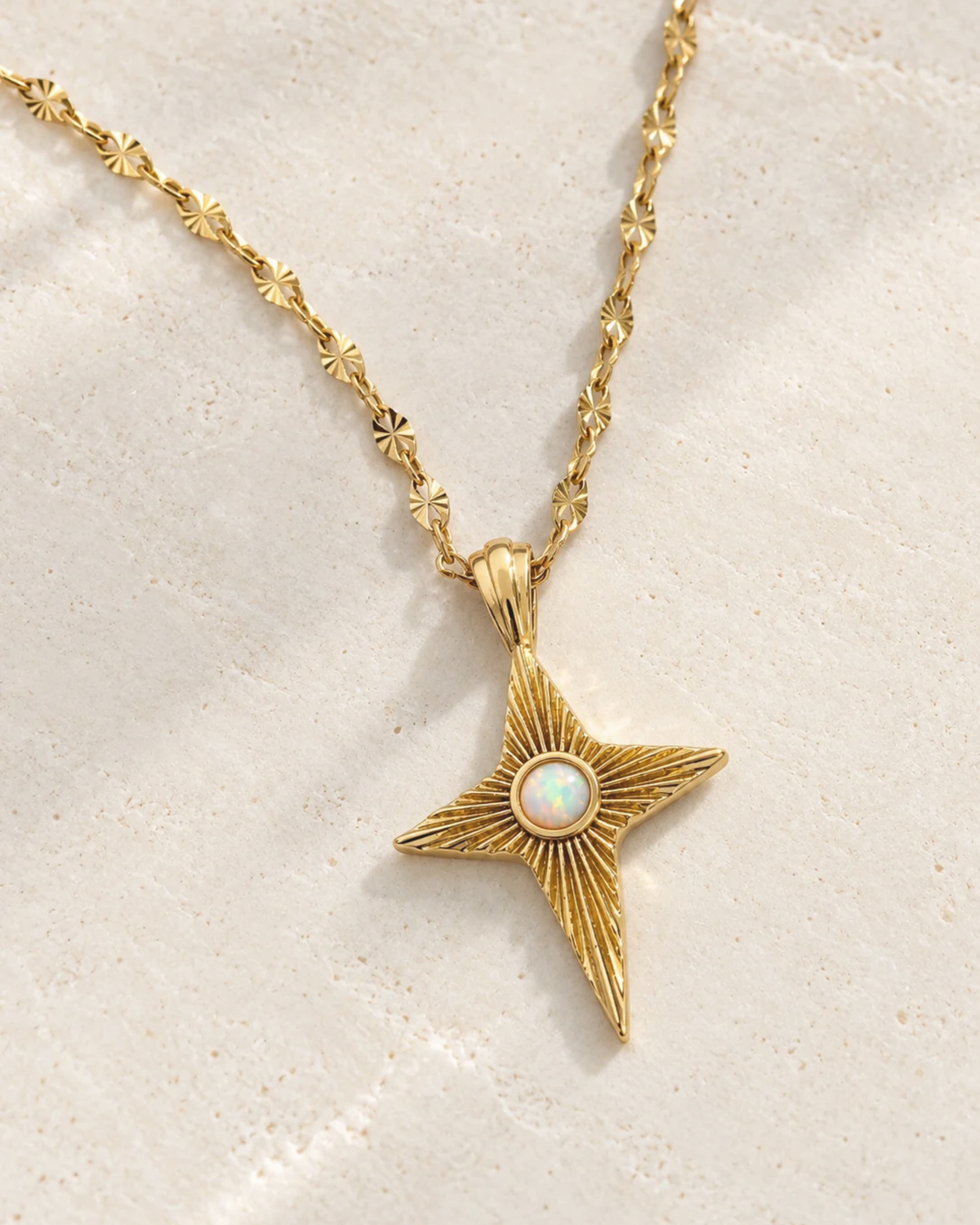 Gold Jewelry Set – Opal Starburst Necklace with Matching Earrings