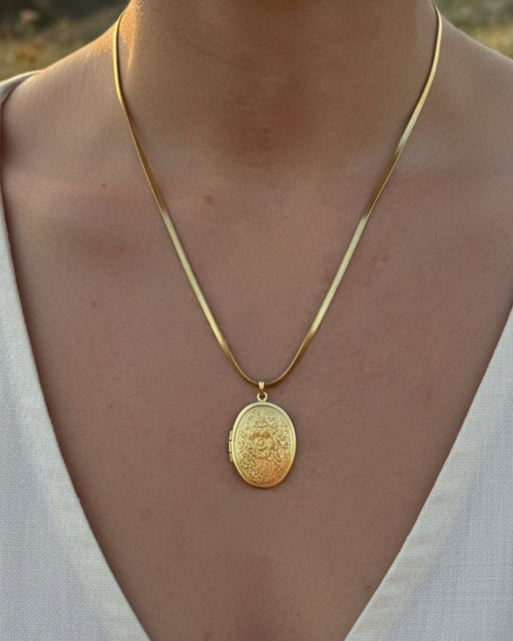Oval Floral Locket Necklace