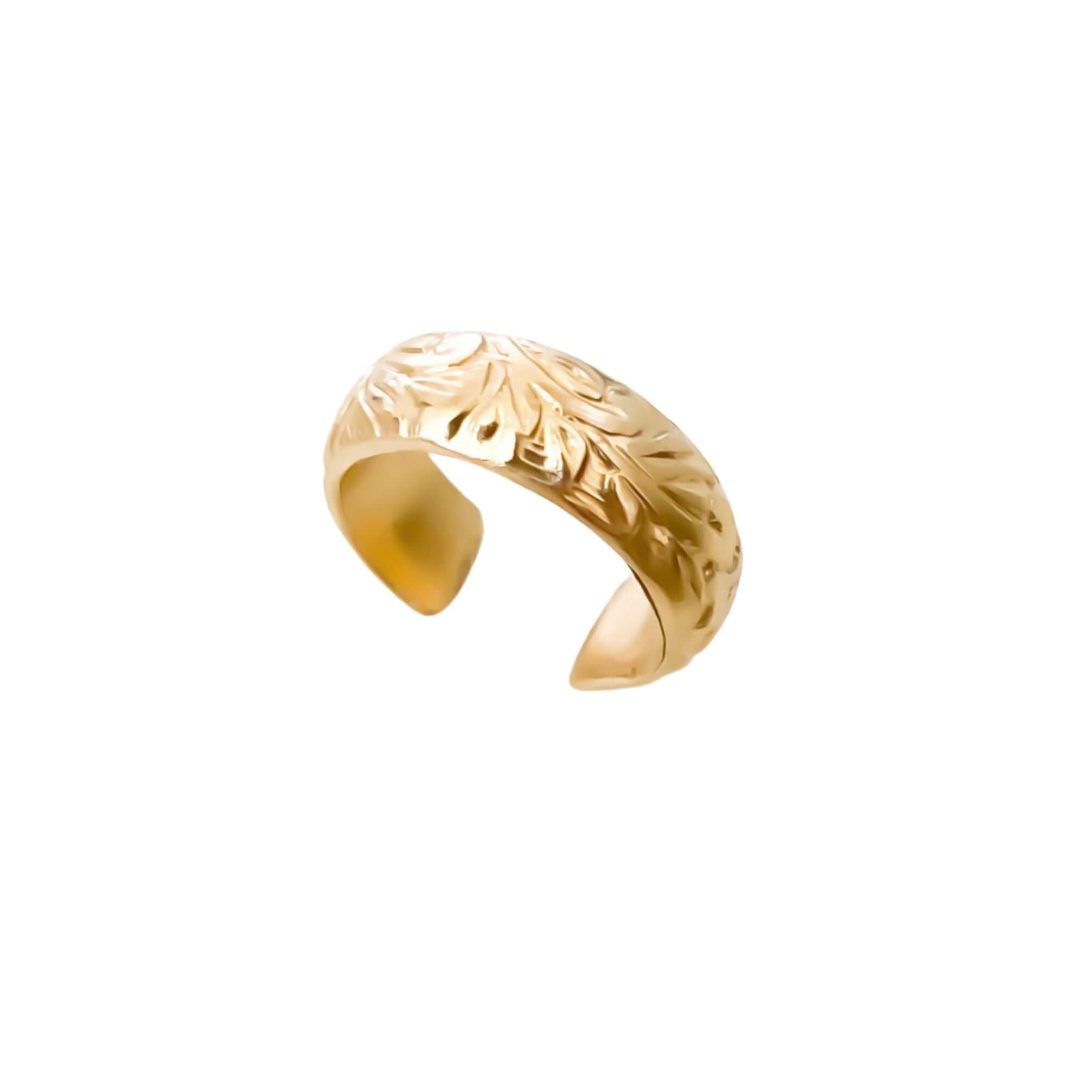 A Floral Ear Cuff adorned with intricate leaf engravings, complemented by a subtle floral pattern.
