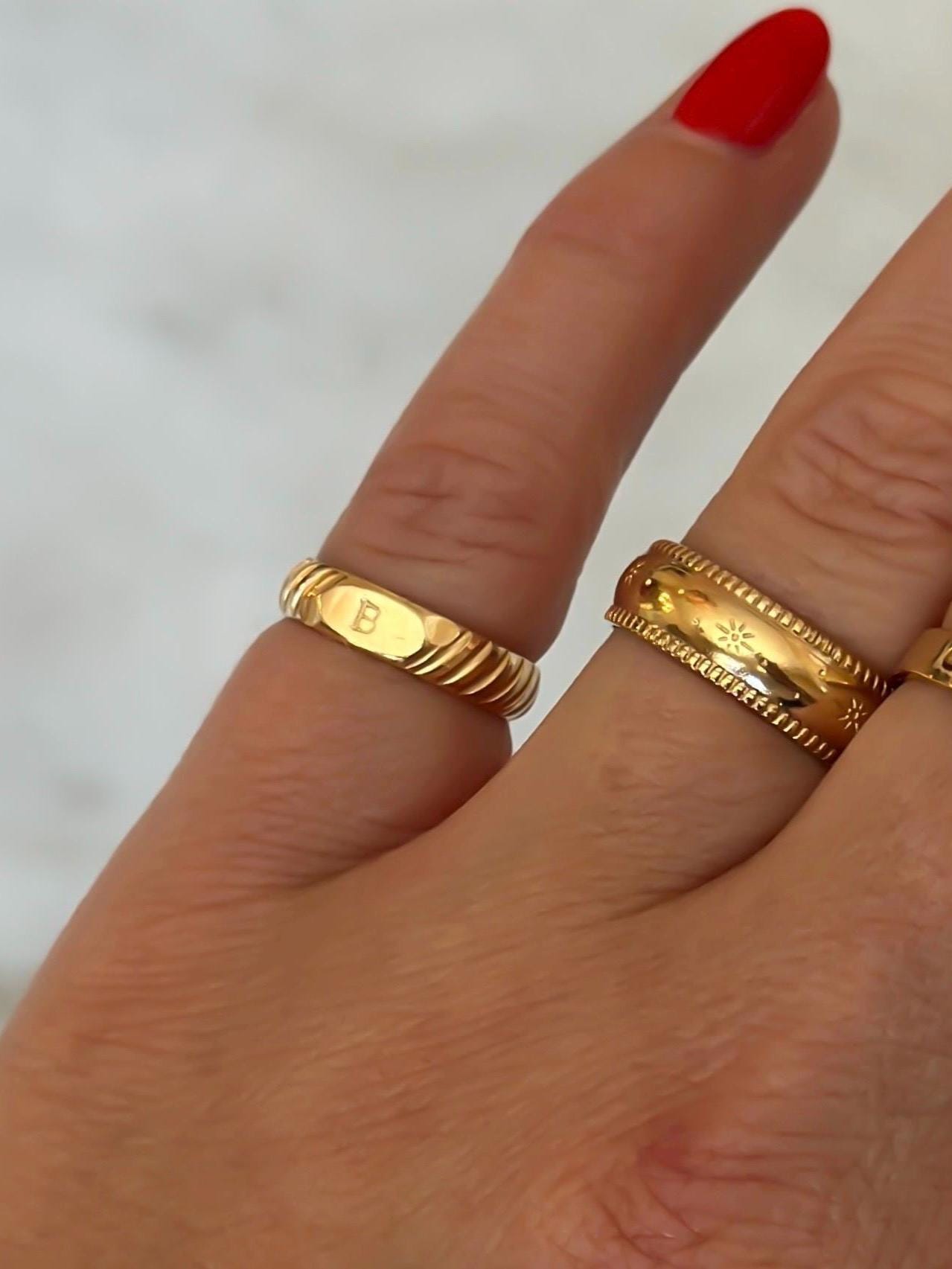 Ring Set Initial Signet Gold Filled Stacking Jewelry Set Personalized Gift Birthday Minimalist Design Custom Letter Monogram Dainty