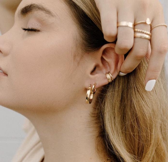 Gold Ear Cuff Set Non-Pierced Conch Ear Cuff Design No Piercing Required Fake Conch Earring Set Floral Pattern Detail Plain Band Option Gold Ear Cuffs Ear Cuff Earring Fashion Statement Contemporary Jewelry Piece