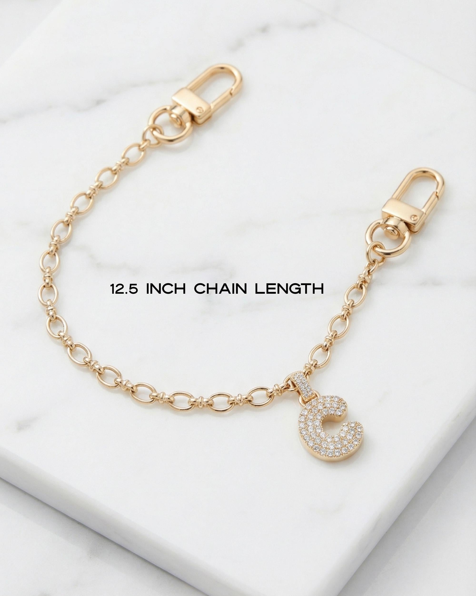 Crystal Letter Charm Bag Accessory Gold Chain Initial Pendant Personalized Keychain Luxury Monogram Customized Gift Elegant Purse Decoration