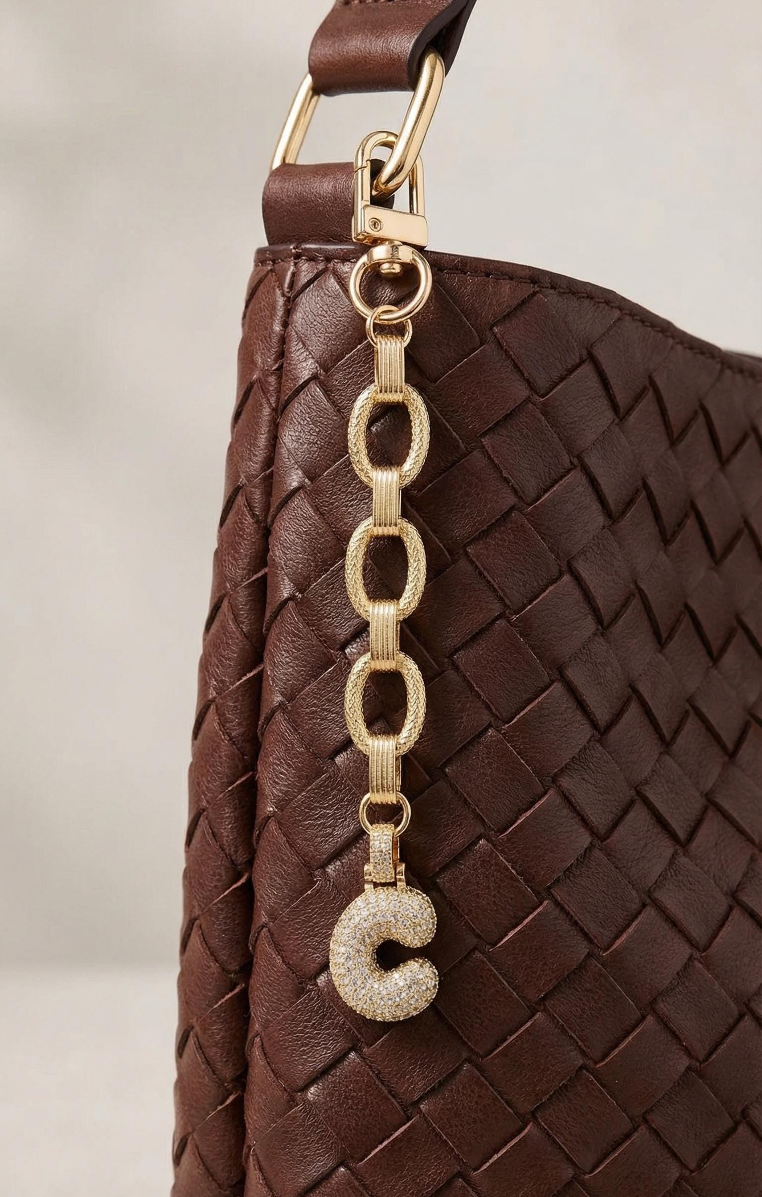 Bubble Letter Keychain Personalized Initial Charm Perfect Gift Idea Crystal Decoration Gold Accessory Monogram Attachment Elegant Design Sparkly Alphabet Custom Present Special Occasion Gift Birthday Gift Option Holiday Present Fashion