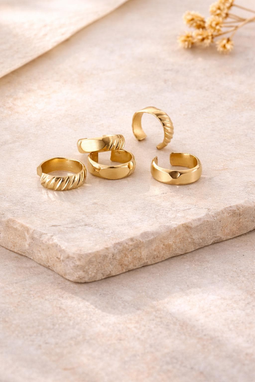 Gold Ear Cuff Set of 2 Minimalist Style Waterproof Ear Cuffs Non Pierced Design Adjustable Fit Comfortable Everyday Wear Jewelry Gift Set