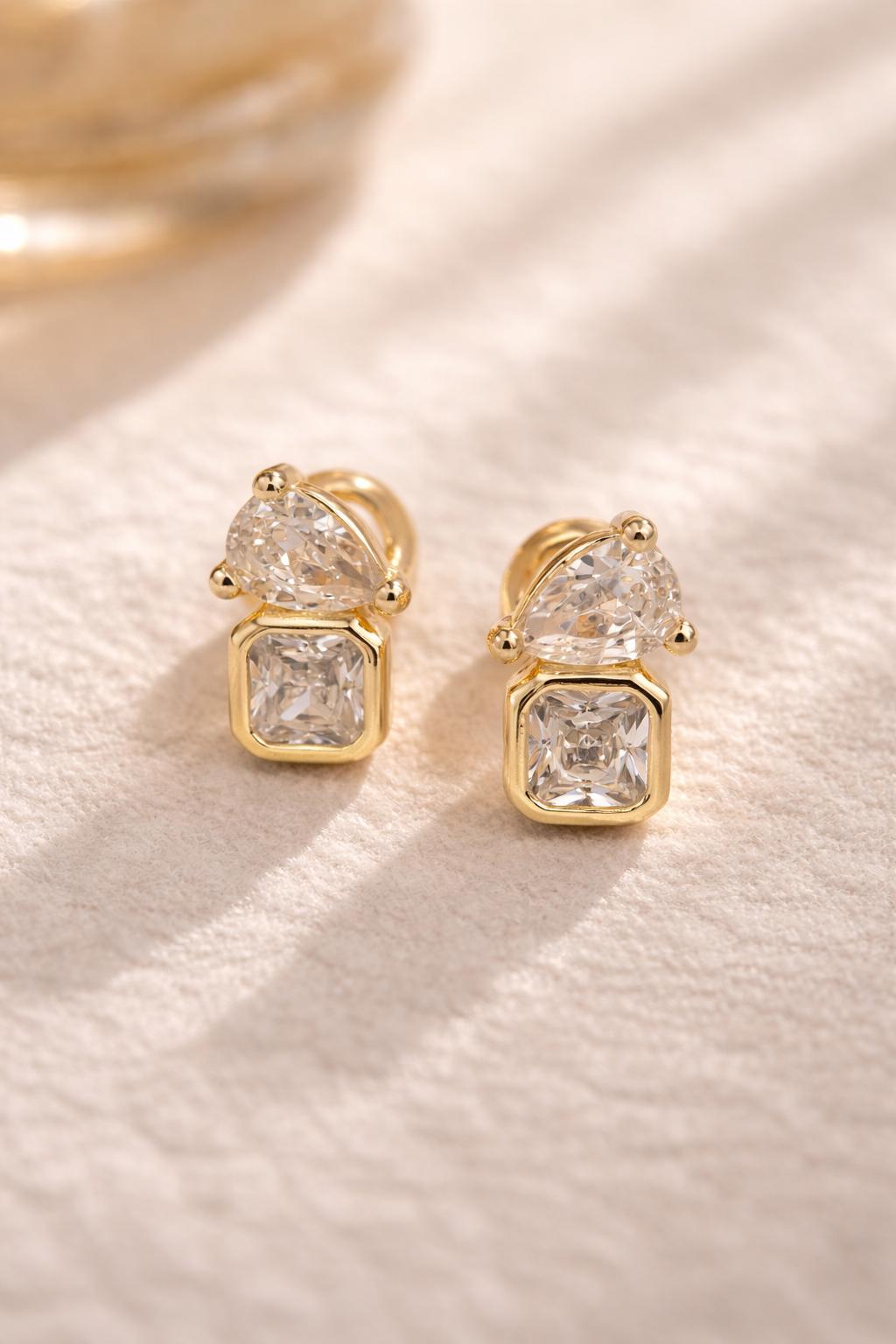 Gold Crystal Earring Stud Set Bridesmaid Gift Collection Bridal Party Jewelry Wedding Day Essential Elegant Teardrop Design Dainty Vermeil Pieces Formal Occasion Accessory Perfect Wedding Collection Multiple Pairs Available Bridal Shower