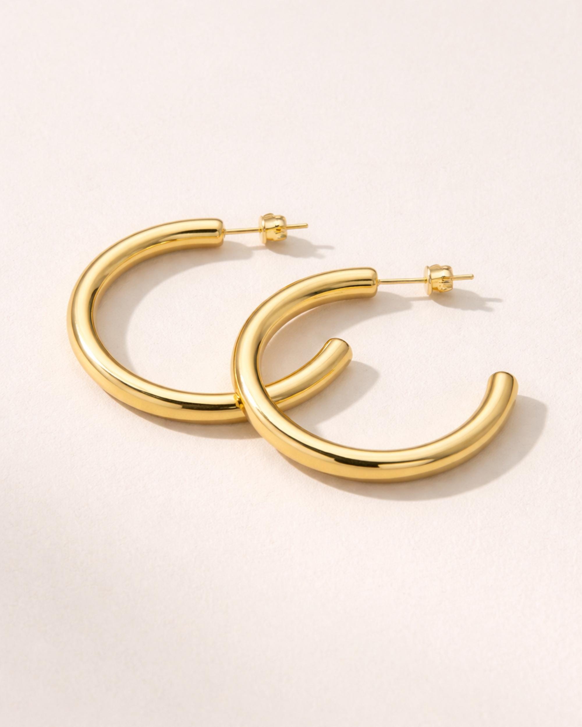 Gold Hoop Earring Set Filled Matching Cuff Non Pierced Ear Alternative Minimalist Jewelry Statement Piece Chunky Design Twisted Rope