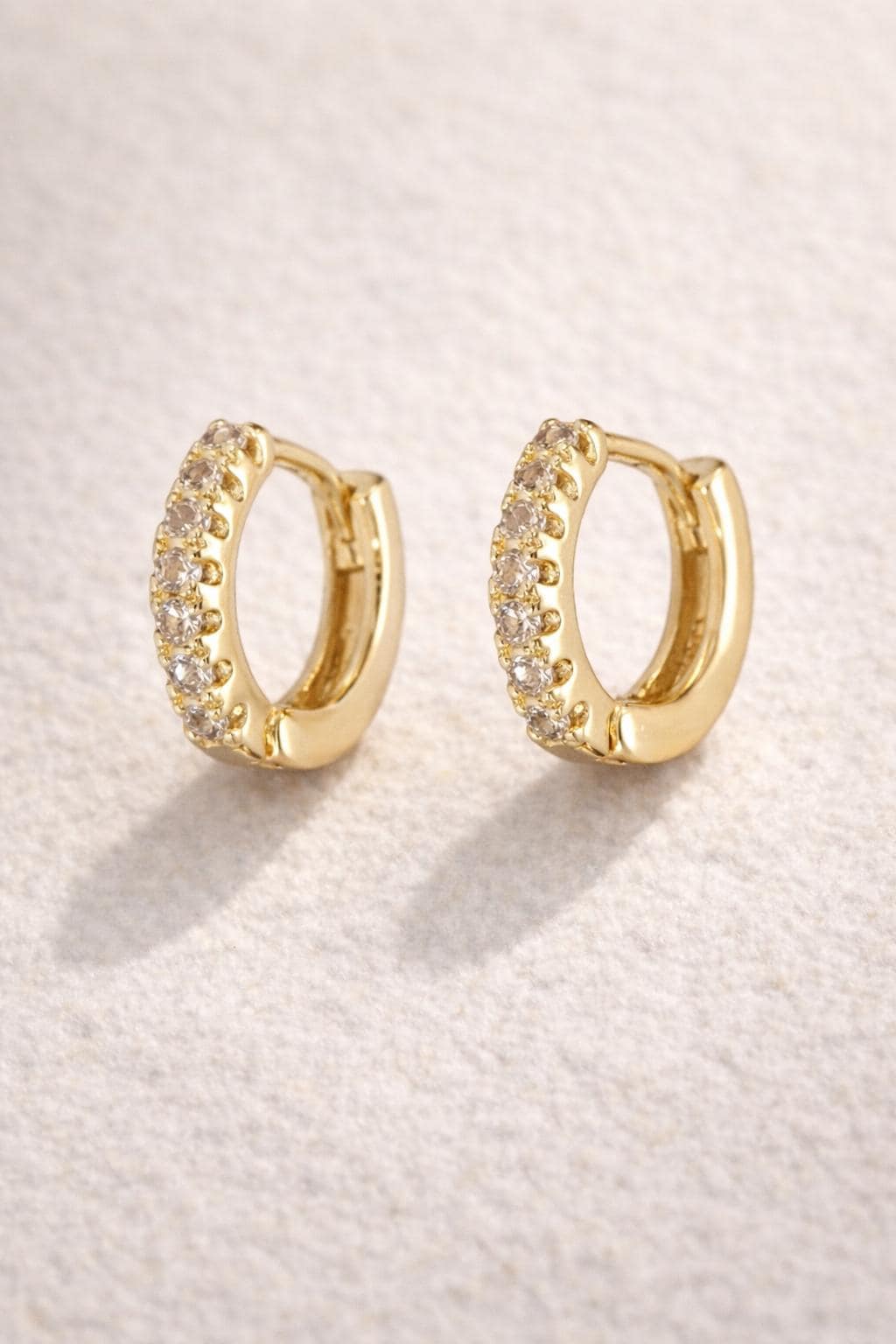 Tiny Gold Huggie Hoop Earrings, 8mm Pave Hoops, Dainty Stacking Earrings, Second Piercing Jewelry, Hypoallergenic Sterling Silver