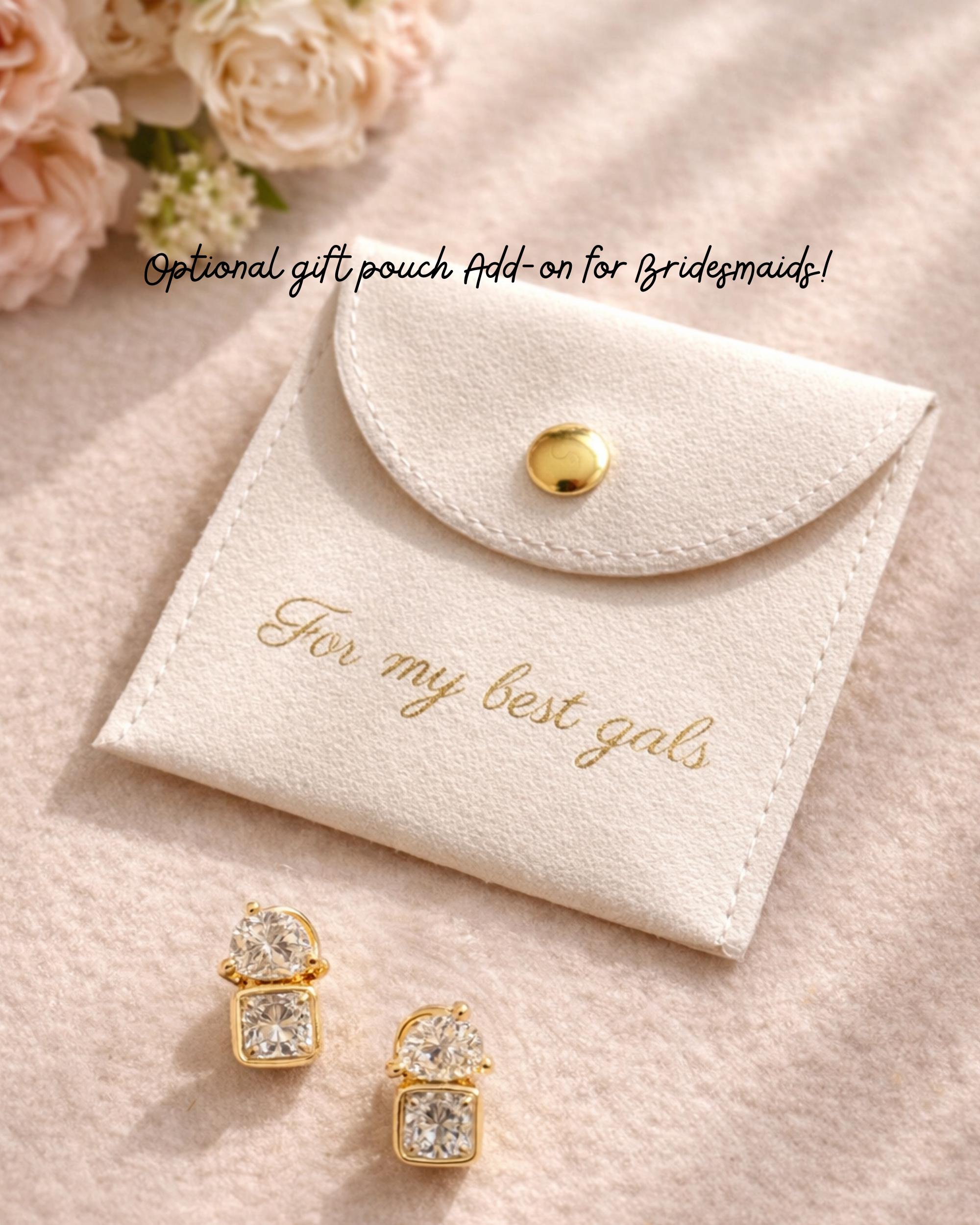 Bridesmaid Gift Earrings Gold CZ Stud Set Bridal Party Jewelry Accessory Wedding Day Elegant Design Teardrop - Includes Pouch