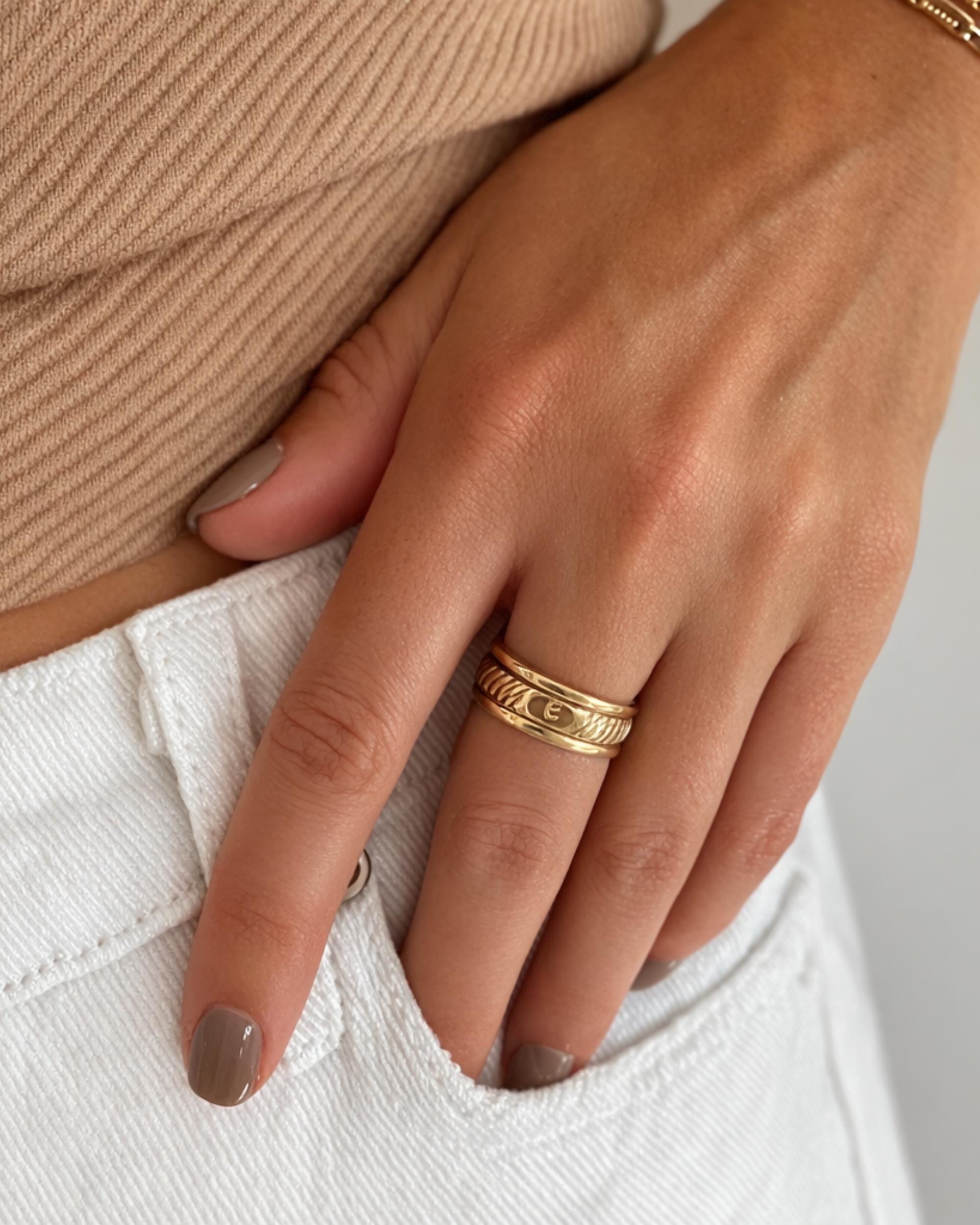 Wedding Ring Alternative Initial Signet Design Gold Filled Jewelry Set Personalized Monogram Ring Custom Letter Engraving Minimalist Band Collection Dainty Stacking Rings Handmade Quality Construction Perfect Gift Option Birthday Present