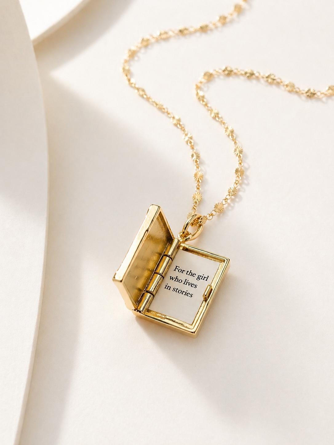 Book Lover Locket Necklace Celestial Book Pendant Gold Secret Quote Jewelry Reader Gift for Her Literary Necklace Aesthetic