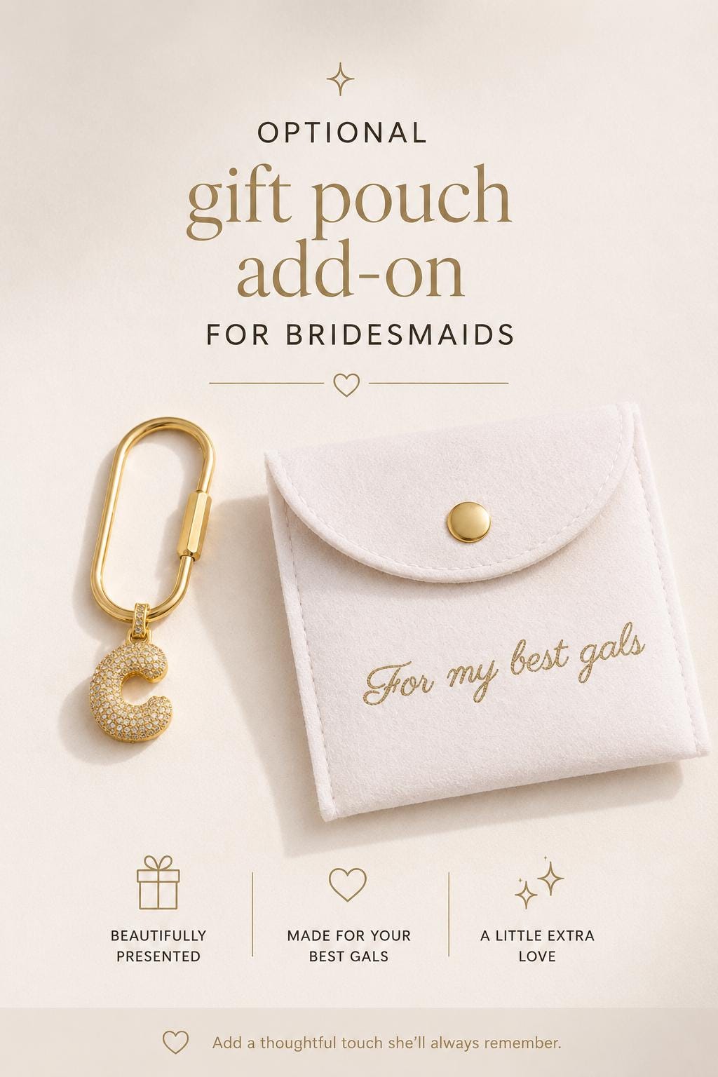Personalized Initial Bag Charm for Bridesmaids, Gold Letter Carabiner Charm, Bridal Party Gift, Purse Accessory