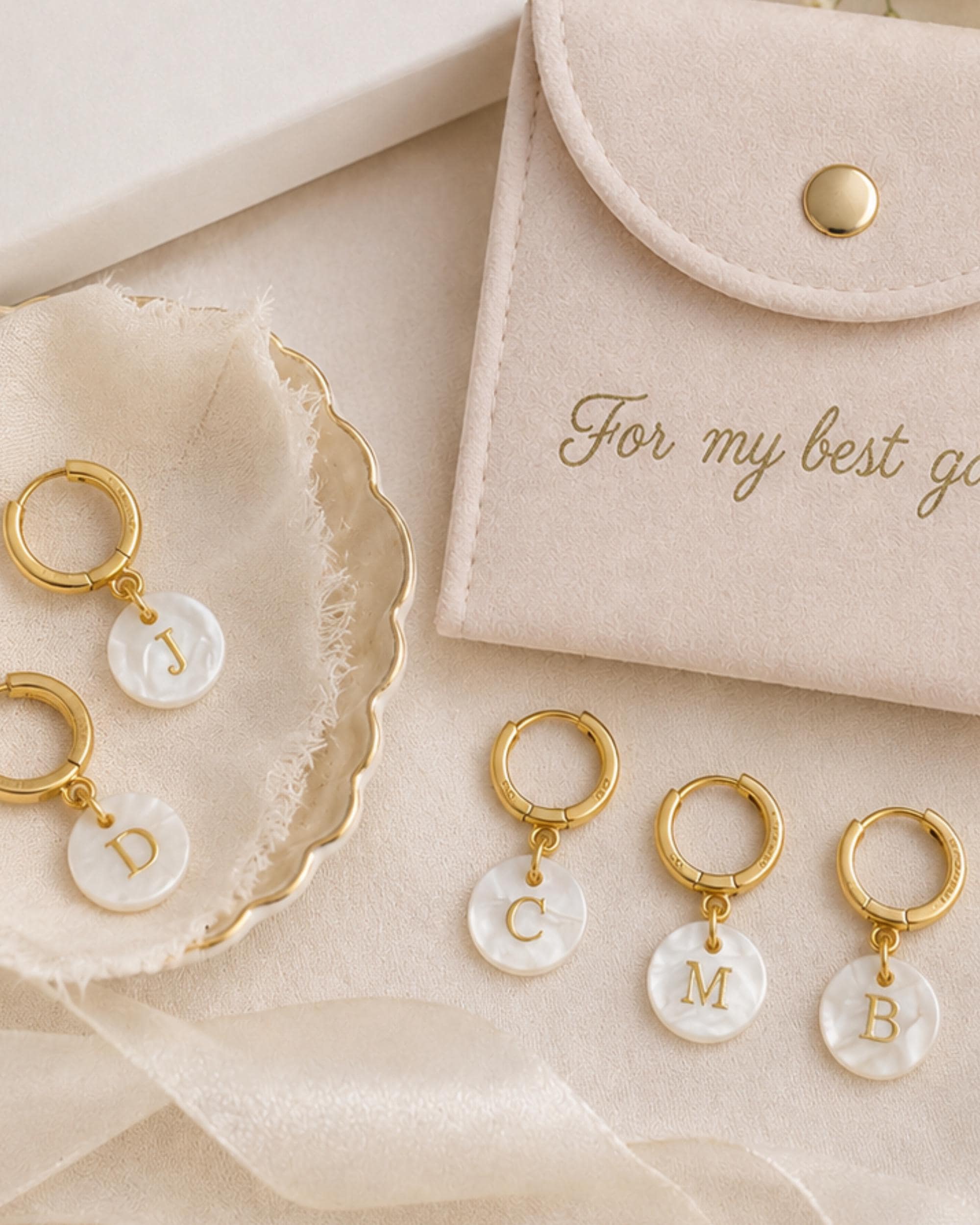 Pearl Initial Earrings for Bridesmaids, Personalized Bridal Party Jewelry, Gold Hoop Letter Earrings, Bridesmaid Proposal Gift