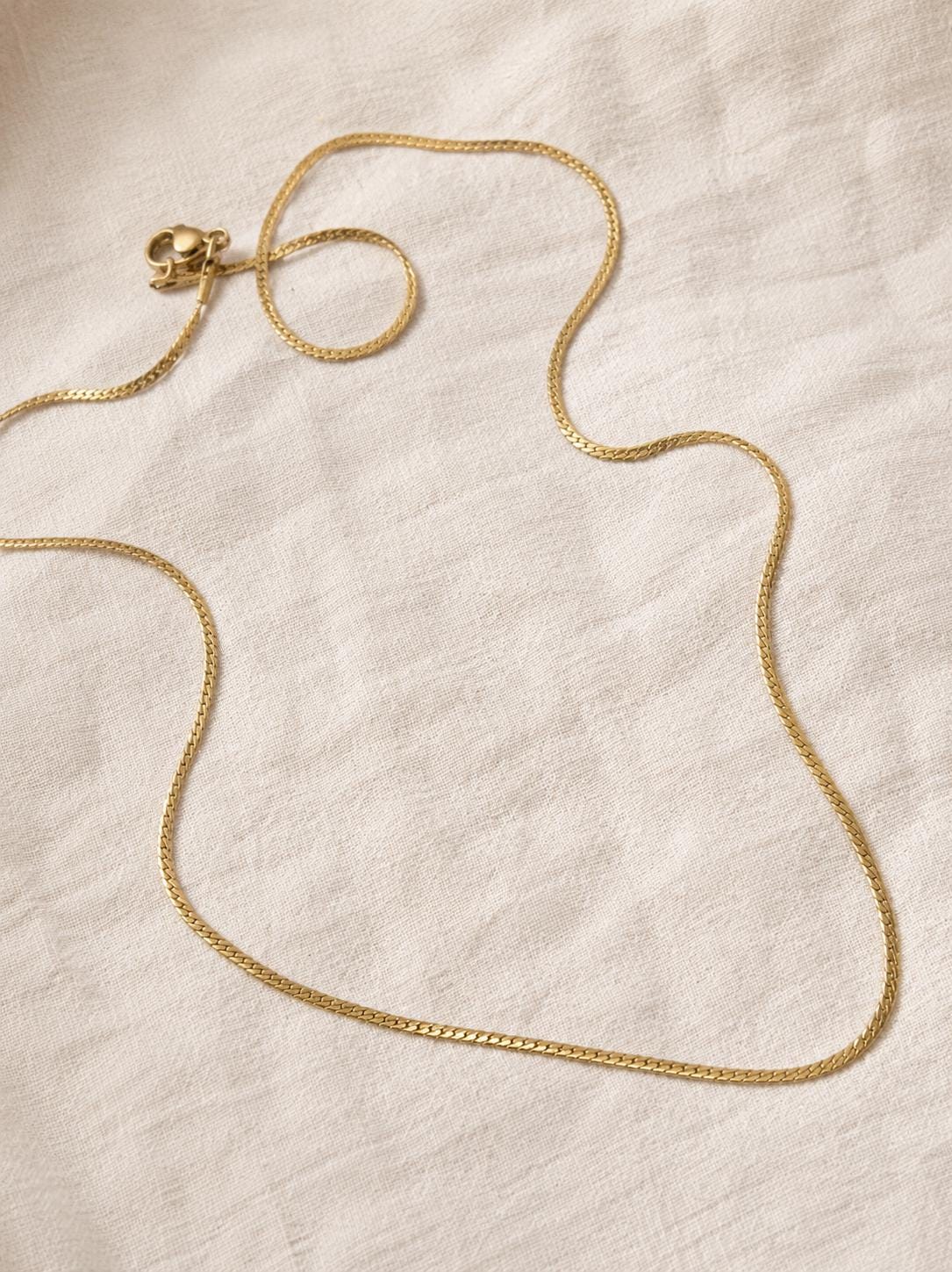 Waterproof Everyday Necklace Dainty Gold Herringbone Chain Never Take Off Jewelry Beach Vacation Layering Necklace