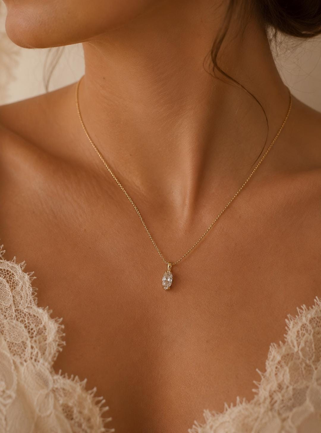 Bridal Jewelry Set Gold Wedding Necklace Pearl Drop Earring Crystal Marquise Stone Studs Bridesmaid Gift Vintage Aesthetic Minimalist
