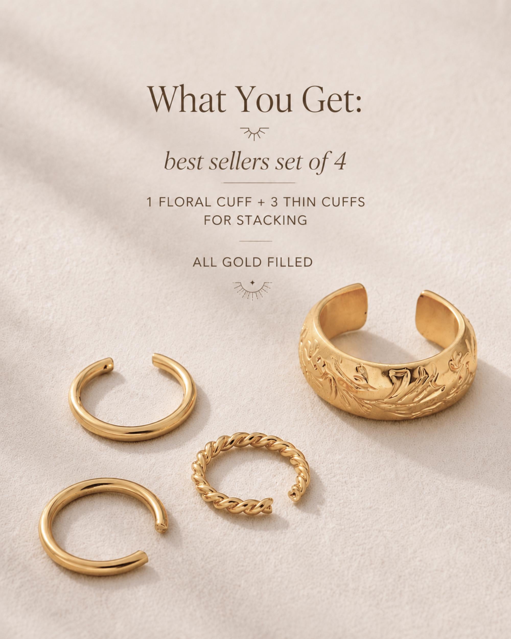 Set of 4 Ear Cuffs Stack Conch Earrings No Piercing Huggie Wire Ear Cuff Sets Non Pierced Gold Filled Never Take Off