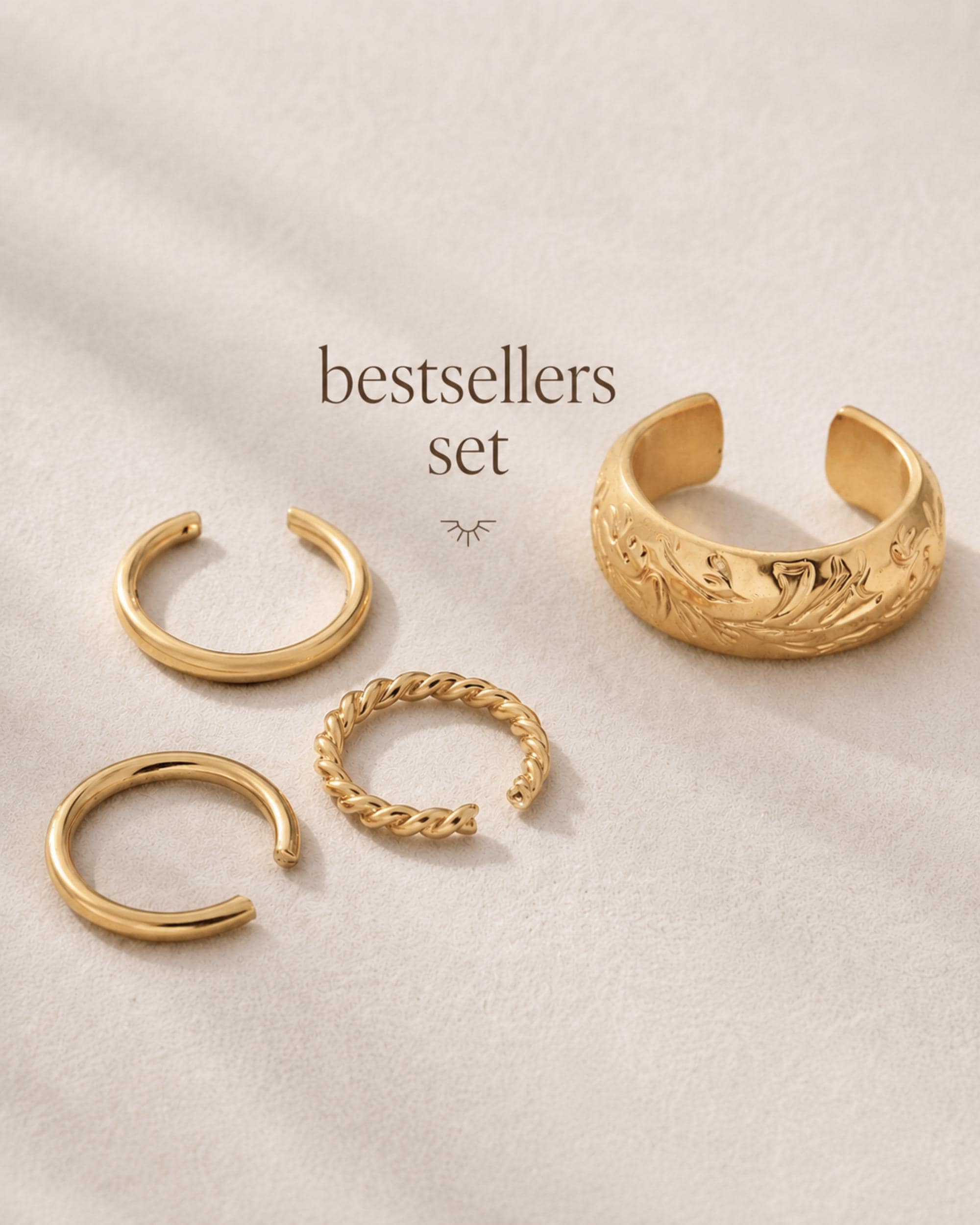 Set of 4 Ear Cuffs Stack Conch Earrings No Piercing Huggie Wire Ear Cuff Sets Non Pierced Gold Filled Never Take Off