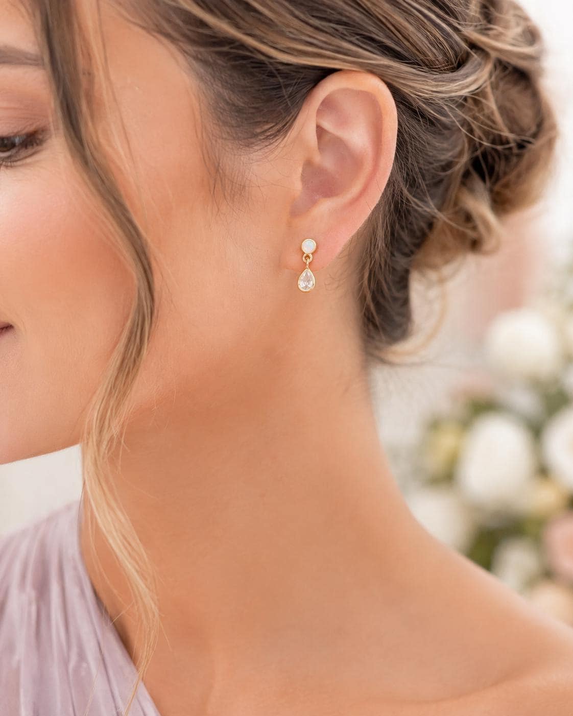 Gold Opal Earrings Crystal Drop Stud Design Bridesmaid Proposal Gift Perfect Wedding Party Jewelry Elegant Bridal Attendant Keepsake Maid Of Honor Present 14k Gold Plated Sterling Silver Dangle Accessory Beautiful Wedding Day Gift Bridal