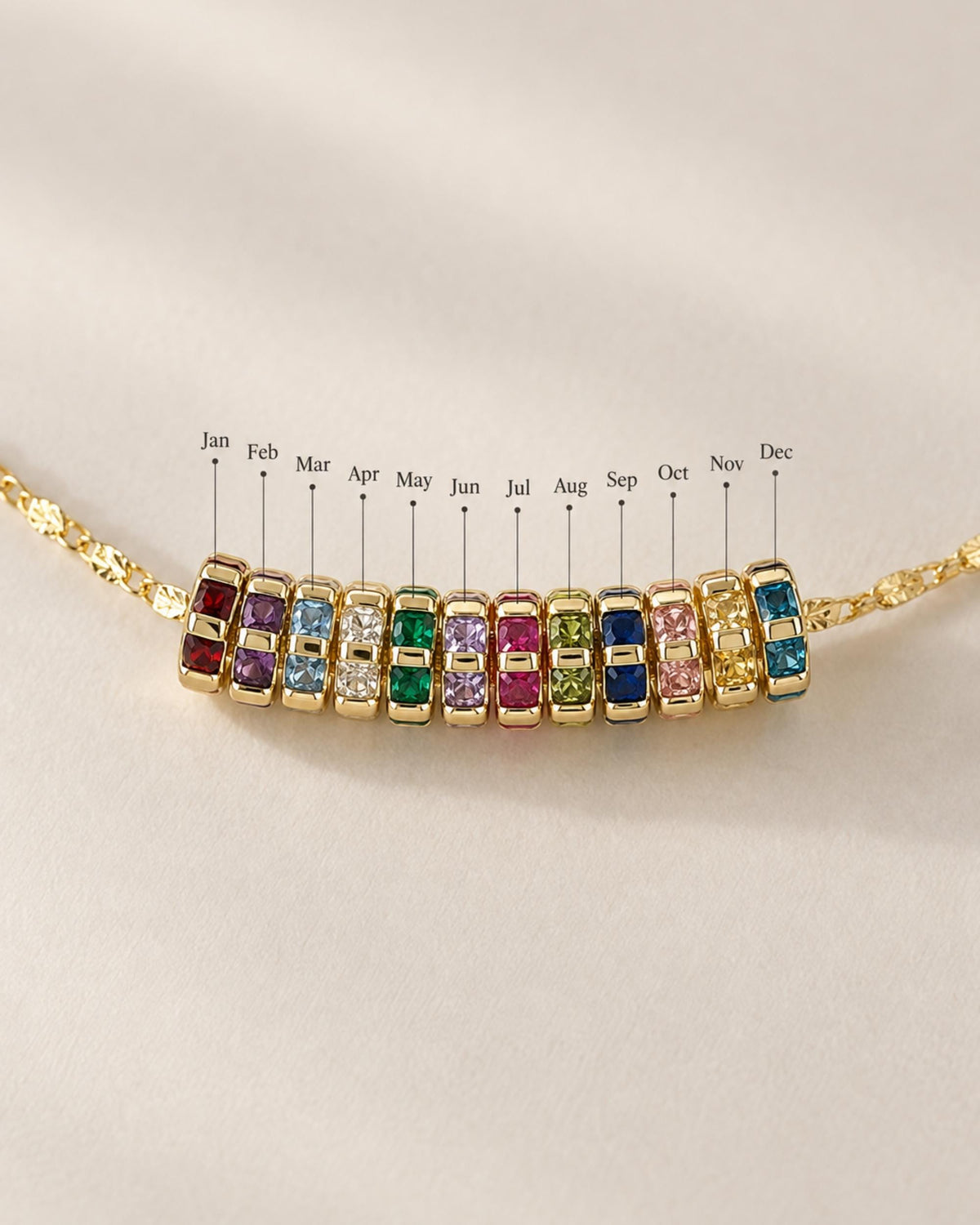 Gold Filled Birthstone Necklace Personalized Jewelry Collection Multi Stone Pendant Slider Charm Design Circle Ring Interlocking Family Birthstone Gift Mom Grandmother Wife Custom Birth Month Selection Meaningful Keepsake Anniversary